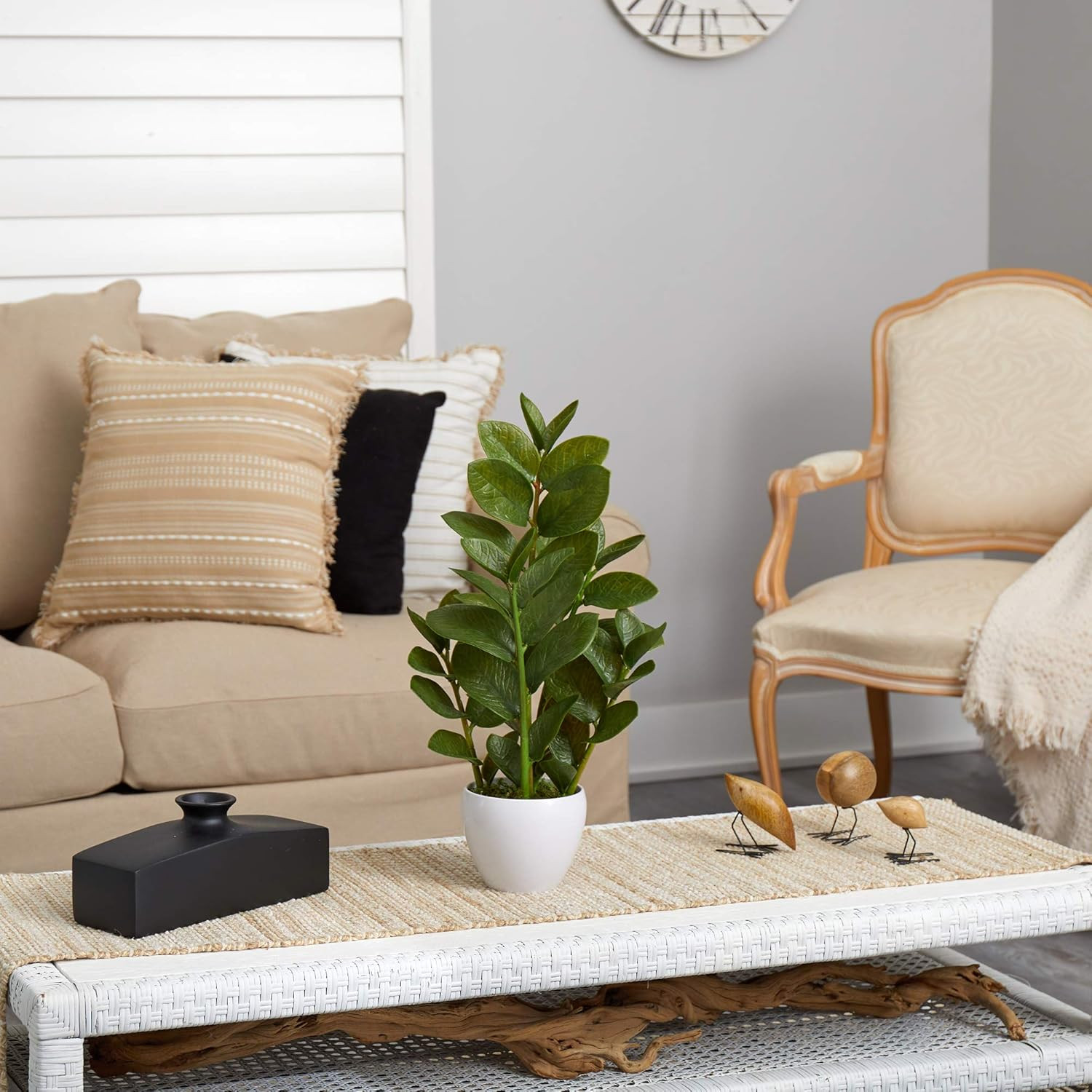 22In. Zamioculcas Artificial Plant in White Planter