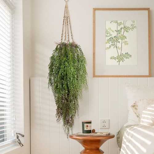 Artificial Hanging Plants Faux Ivy Vine Leaves 2Pcs Fake Plants Green Brown