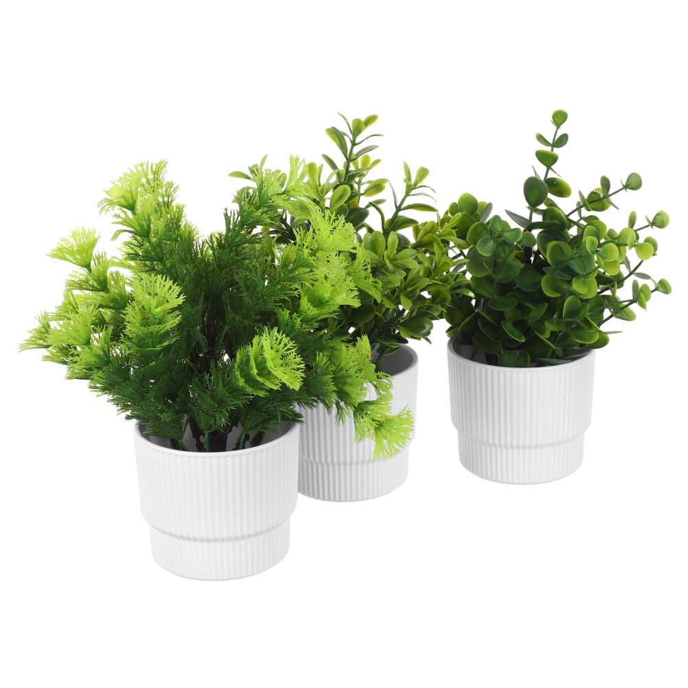 3 Pcs Artificial Plants with Pot Office Desk in Eucalyptus Fake Potted