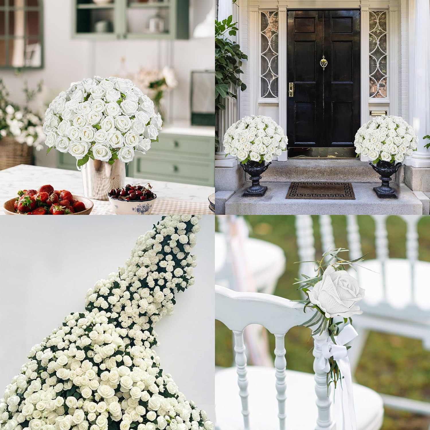 100PCS White Silk Rose Bouquet for Weddings, Home Decor & DIY Projects