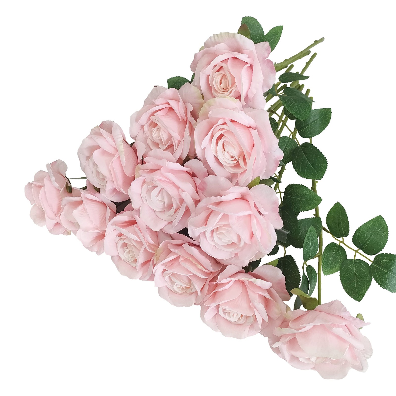 12 Pcs Light Pink Roses Artificial Flowers, Faux Baby Pink Flowers Bulk,Flora…