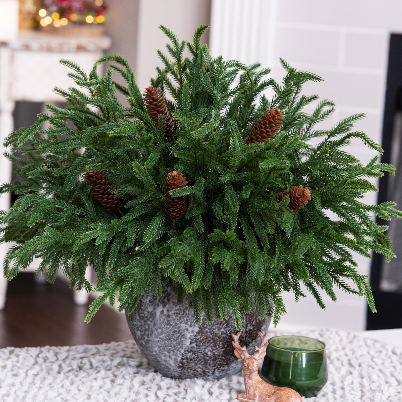 19 Inch Christmas Norfolk Pine Stems, 12PCS Real Touch Faux Cedar Pine with 5…