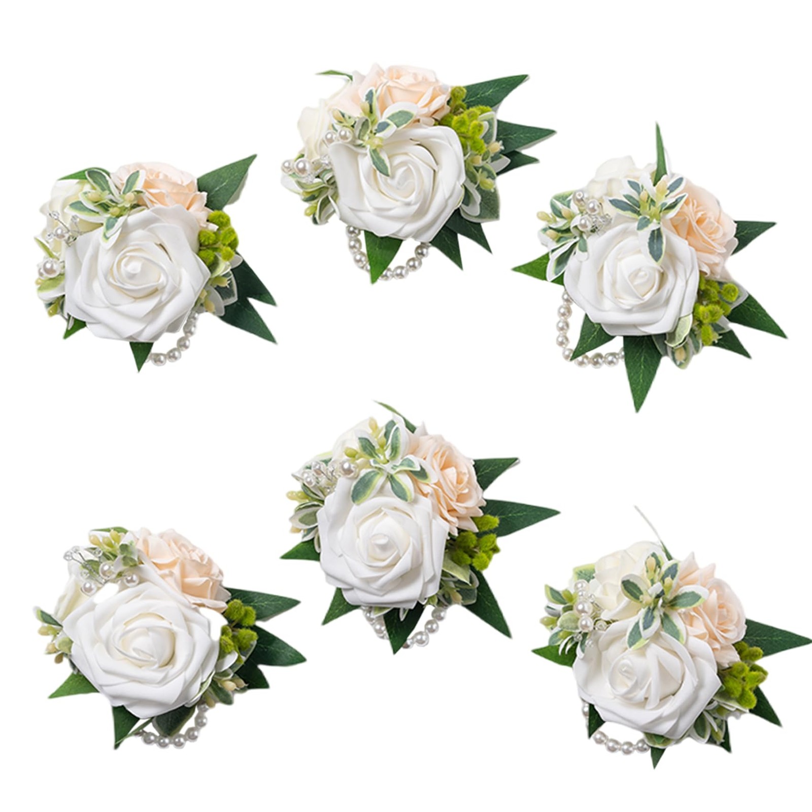 6 PCS White Wrist Corsage Homecoming Flower Girl Bridesmaid Wedding Prom Decor