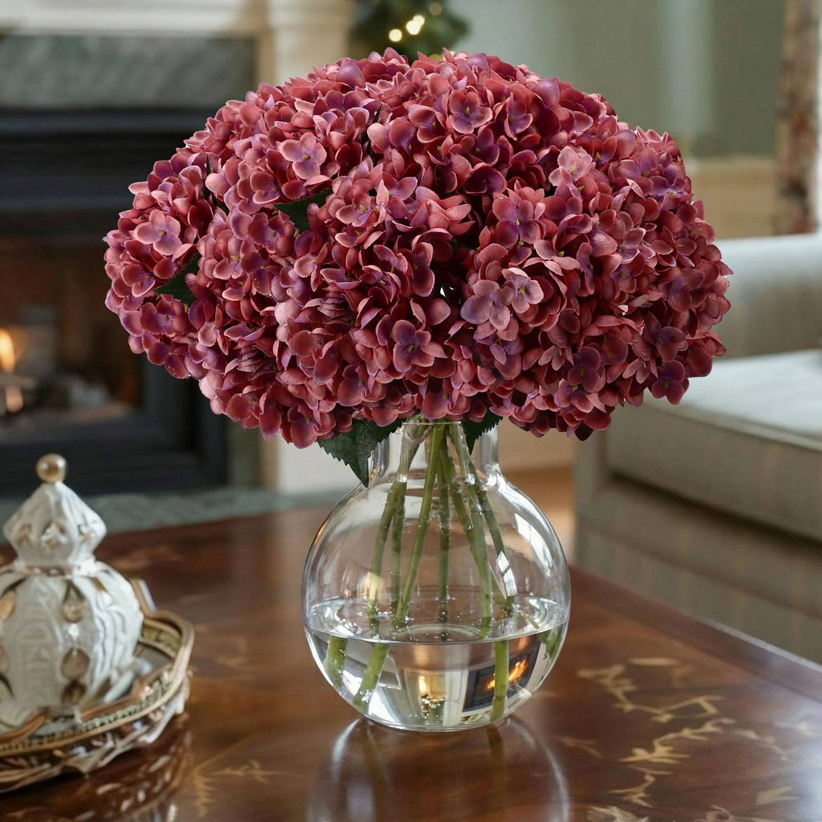 8 Pcs Rose Red Hydrangea Artificial Flowers 18 Inch Spring Faux Hydrangea Flo…