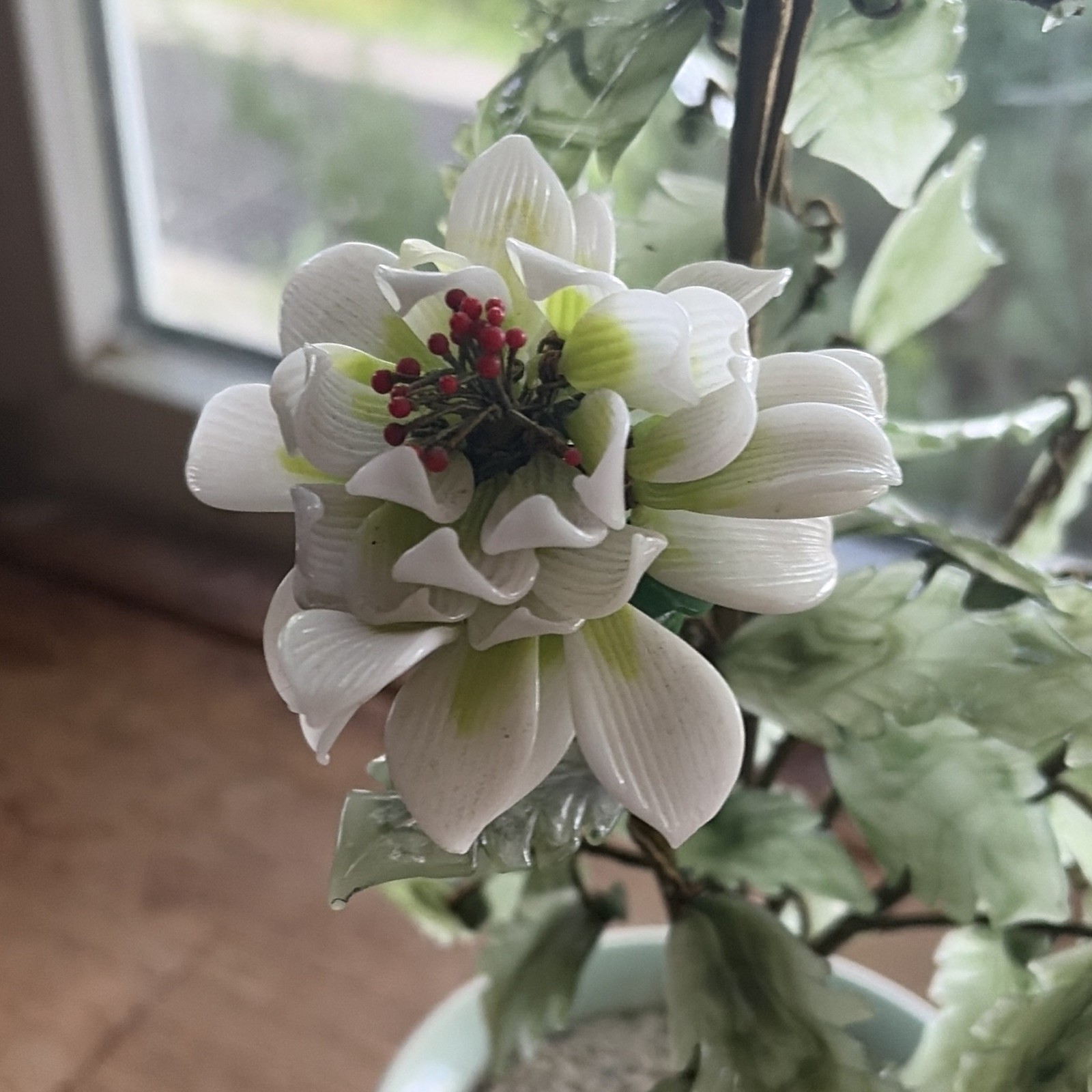 Artificial Potted Flower Arrangement White/Green/Red Plastic 10in Floral