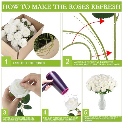 Pcs Artificial Roses in Bulk, Fake Velvet Silk Roses Realistic Rose 50 White