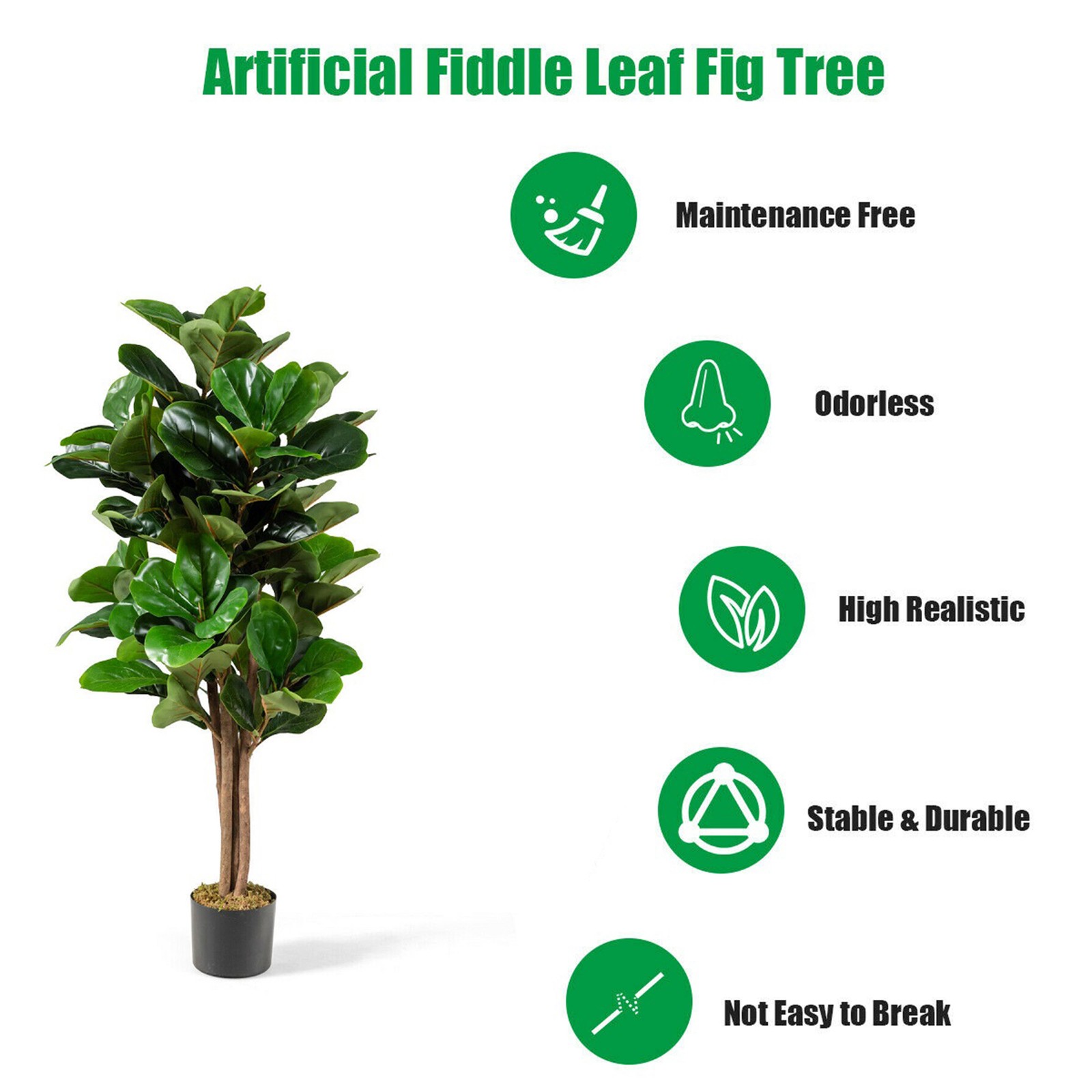4Ft Fiddle Leaf Fig Tree Artificial Greenery Plant Home Office Decoration