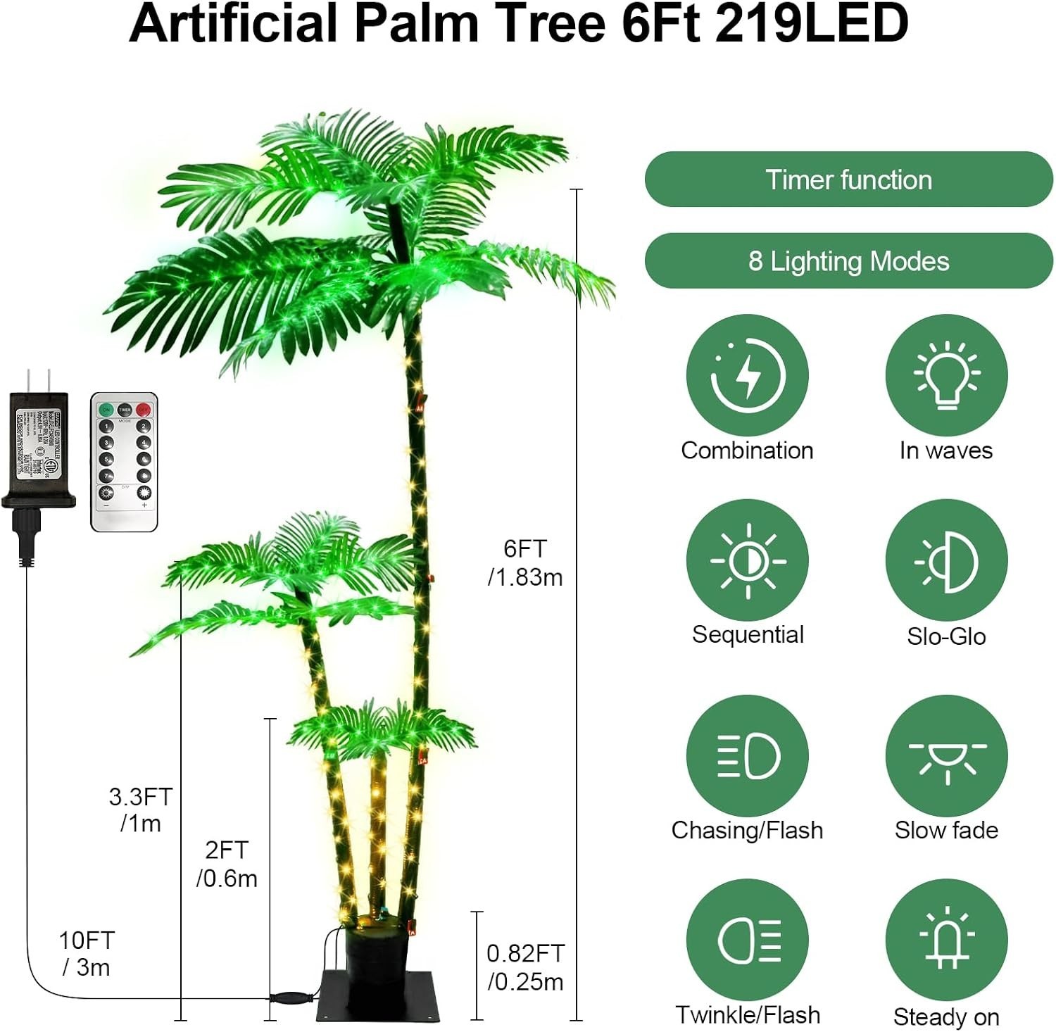Artificial Lighted Palm Trees for Indoor Decor, 6.3Ft 219 LED Plug in Fake Tree
