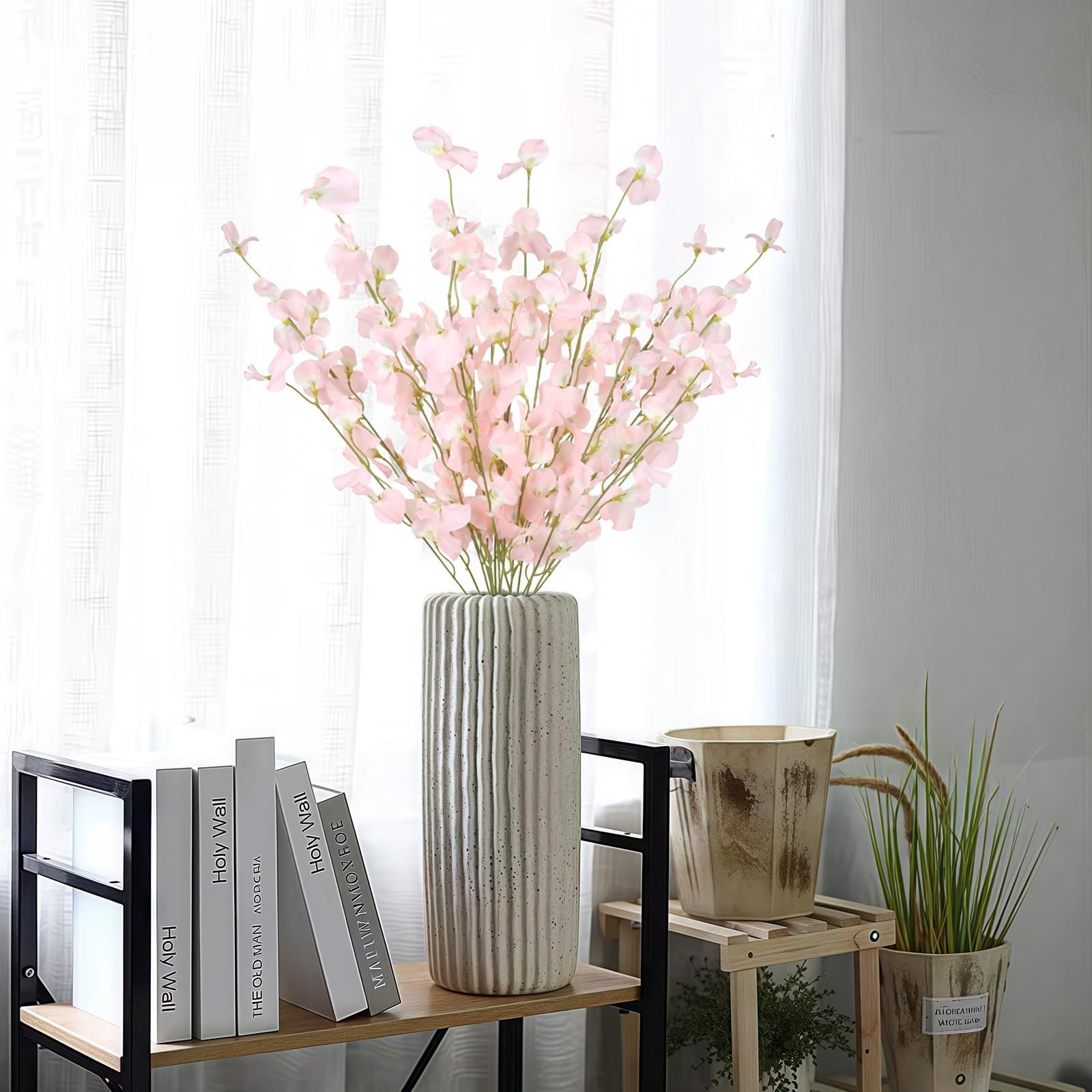 8PCS Artificial Sweet Pea Flowers 39″ Fake Pink Flowers Long Stem Artificial …