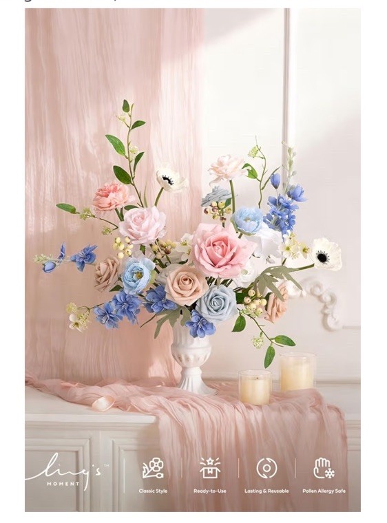 Ling’s moment Fake Flowers Box, Faux Artificial Greenery Stems Foam Roses Poppy