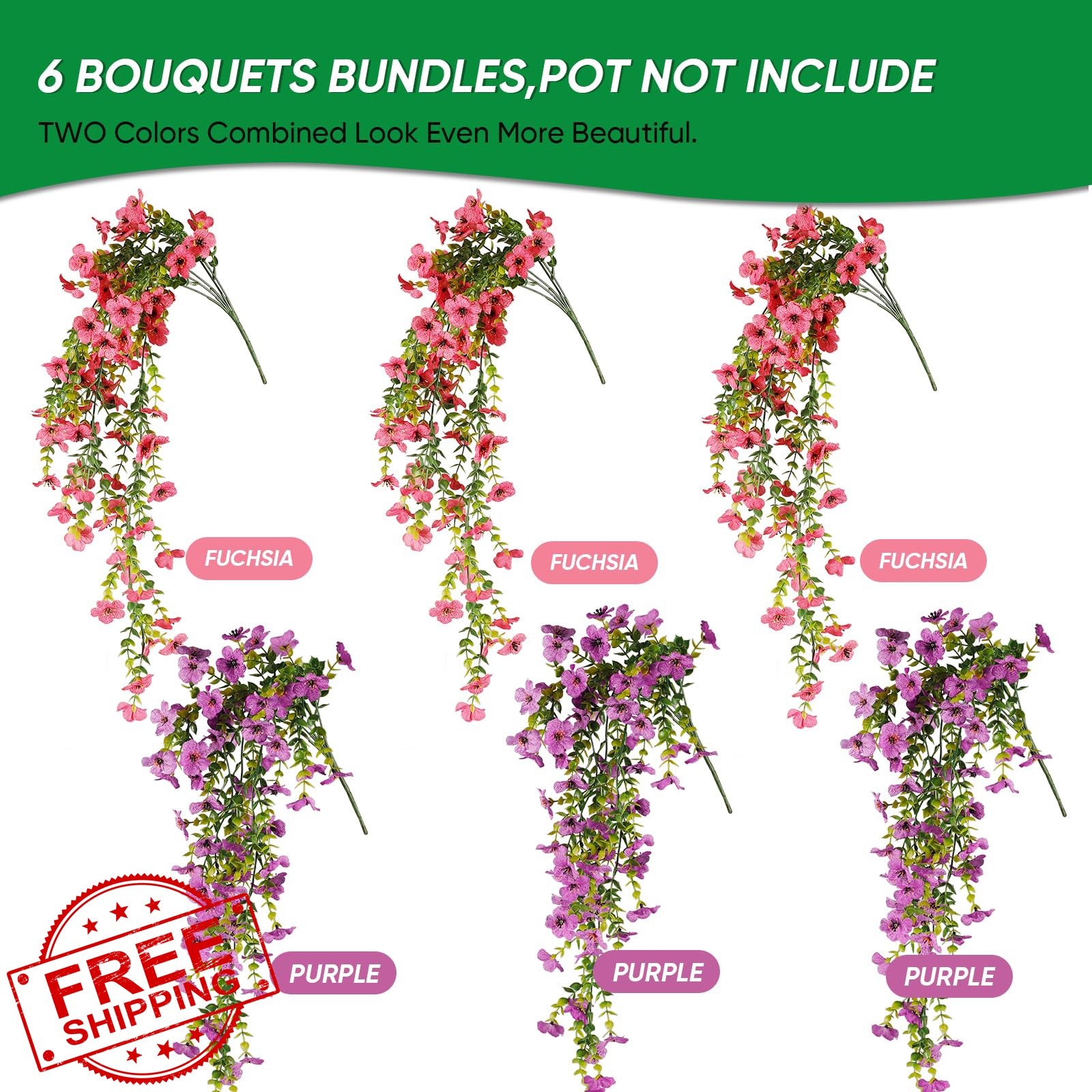 Wanderroot Artificial Flowers 6 Bundles Purple/Fuchsia