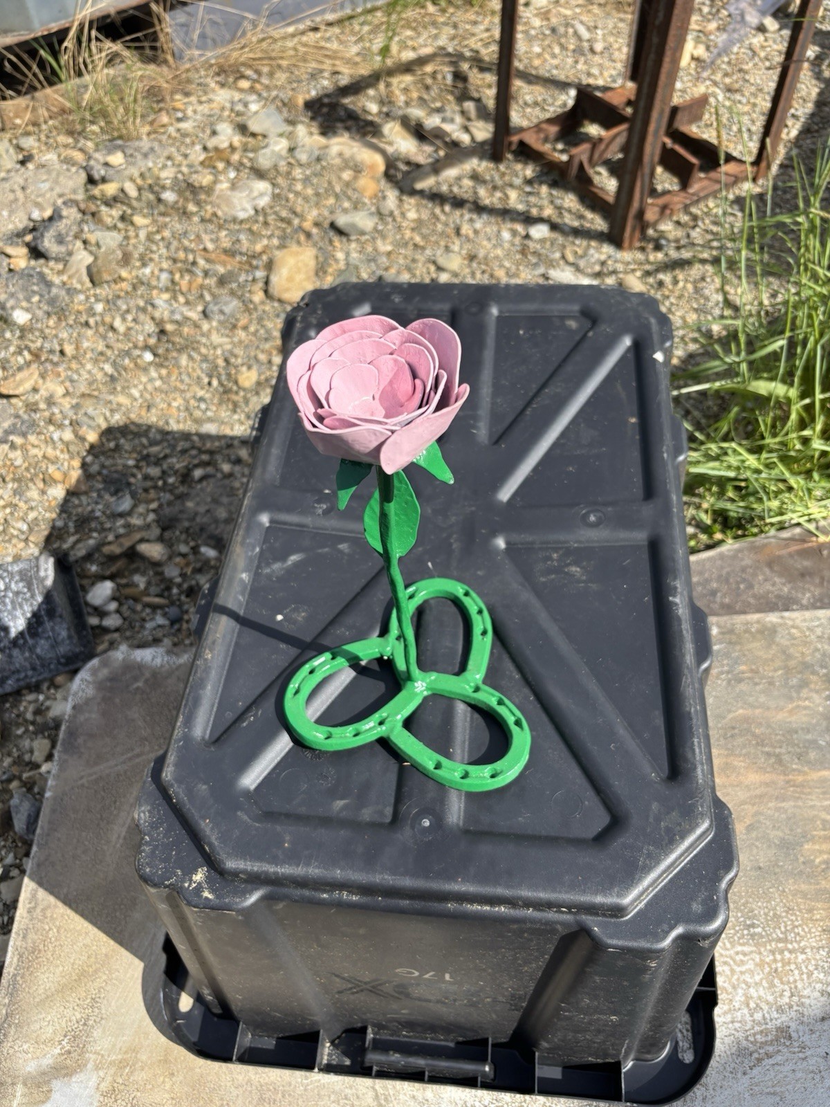 Artificial Pink Rose Decorative Flower, Green Base Stem & Leaf