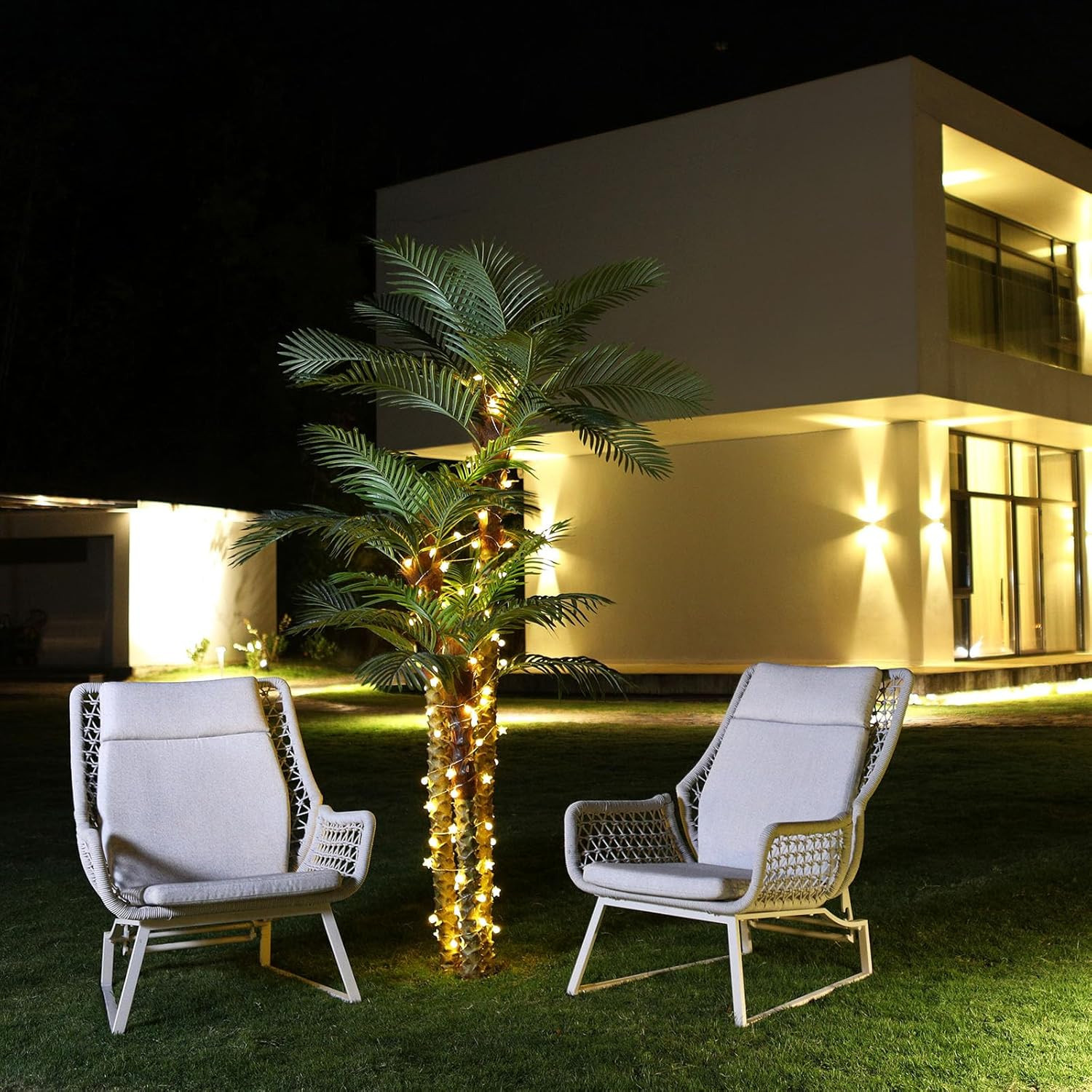 Artificial Palm Tree for Outdoor 8Ft Tall UV Resistant Fake Tropical Golden Cane