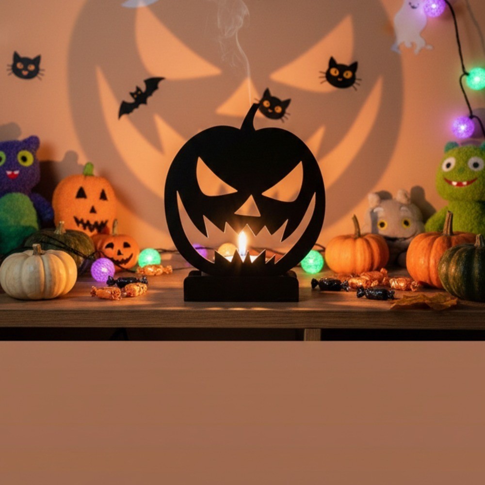 Gothic Halloween Pumpkin Candle Holder Spooky Table Centerpiece for Party Decor