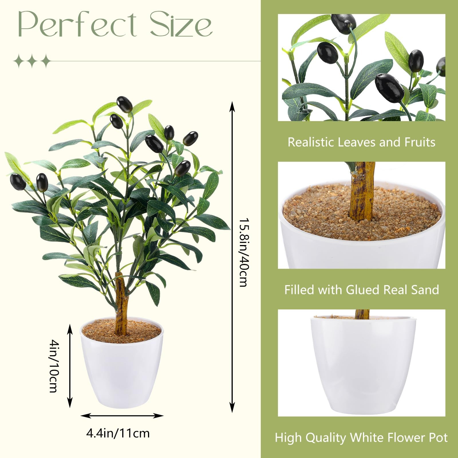 2 PCS 15.8 Inch Small Artificial Olive Tree Faux Plant White Pot 40cm