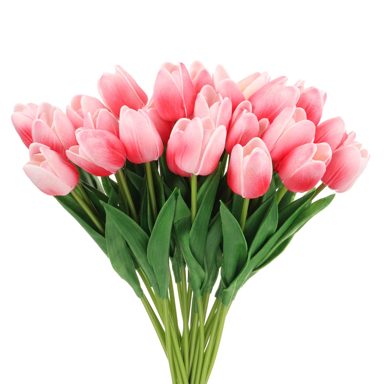 24Pcs Fake Tulips Artificial Flowers PU Tulips with Stems Deep pink