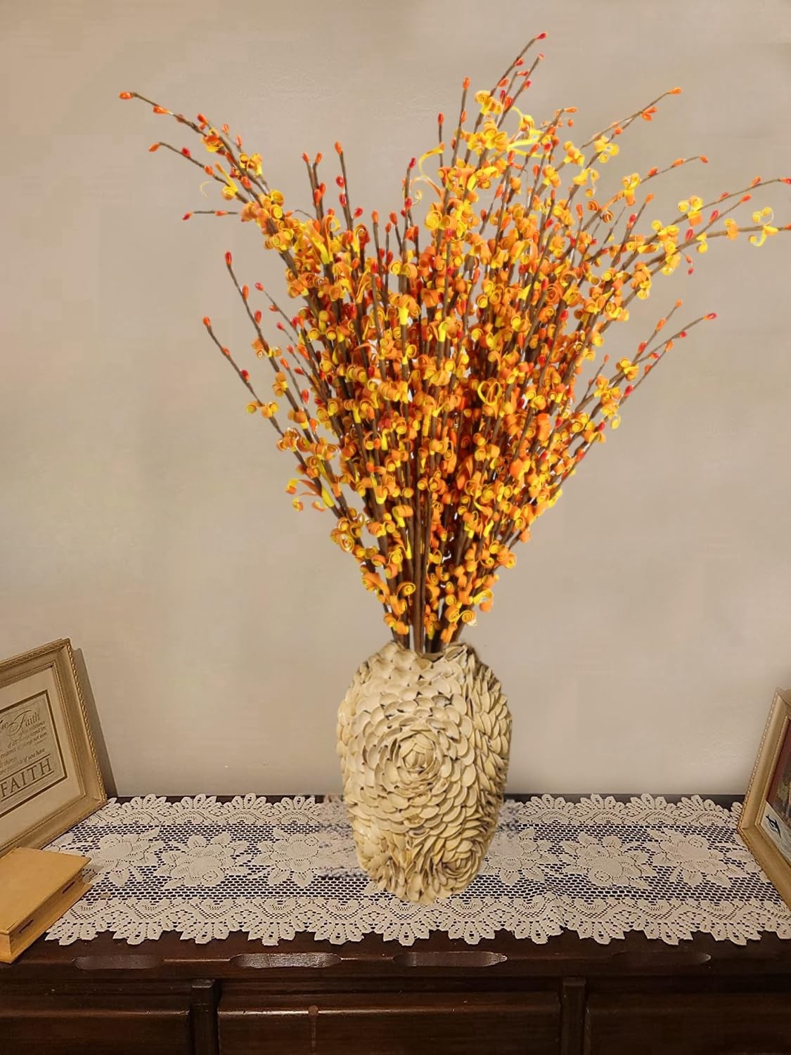 10 PCS 29.5 Inch Artificial Orange Winter Jasmine Berry Dry Branch Fall Decor