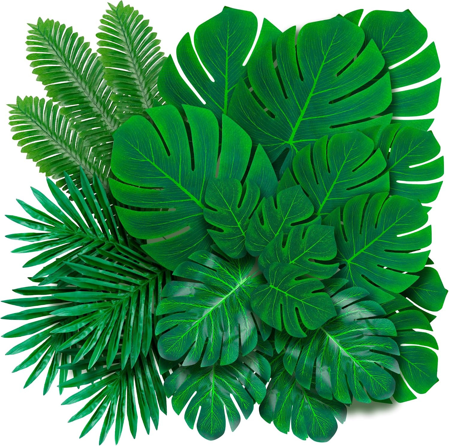 Artificial Palm Leaves 60-108 Pack – 6 Kinds Large Small Green Fake