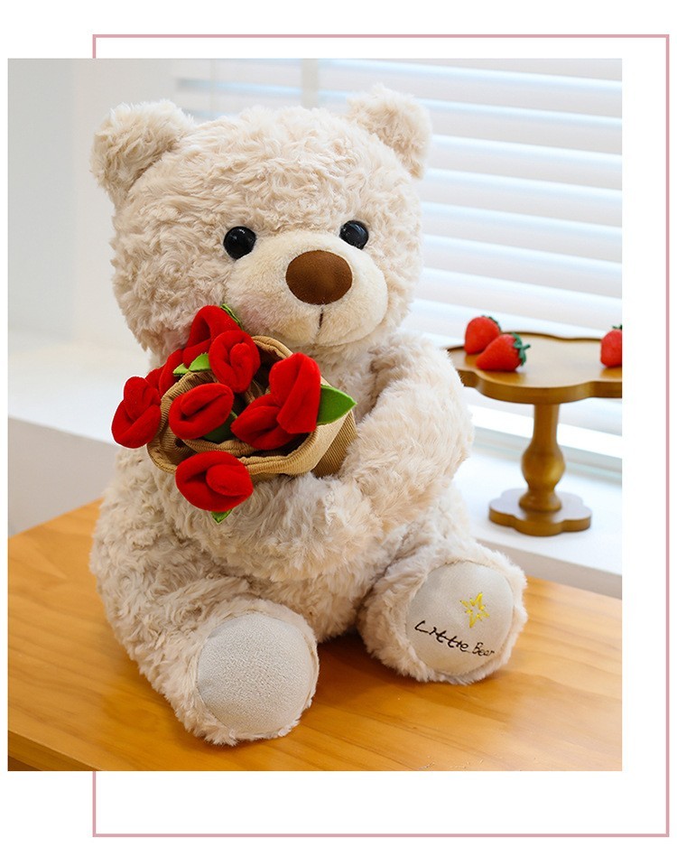 Cute Teddy Bear Plush Stuffed Holding Bouquet Removable transforms into a Hat