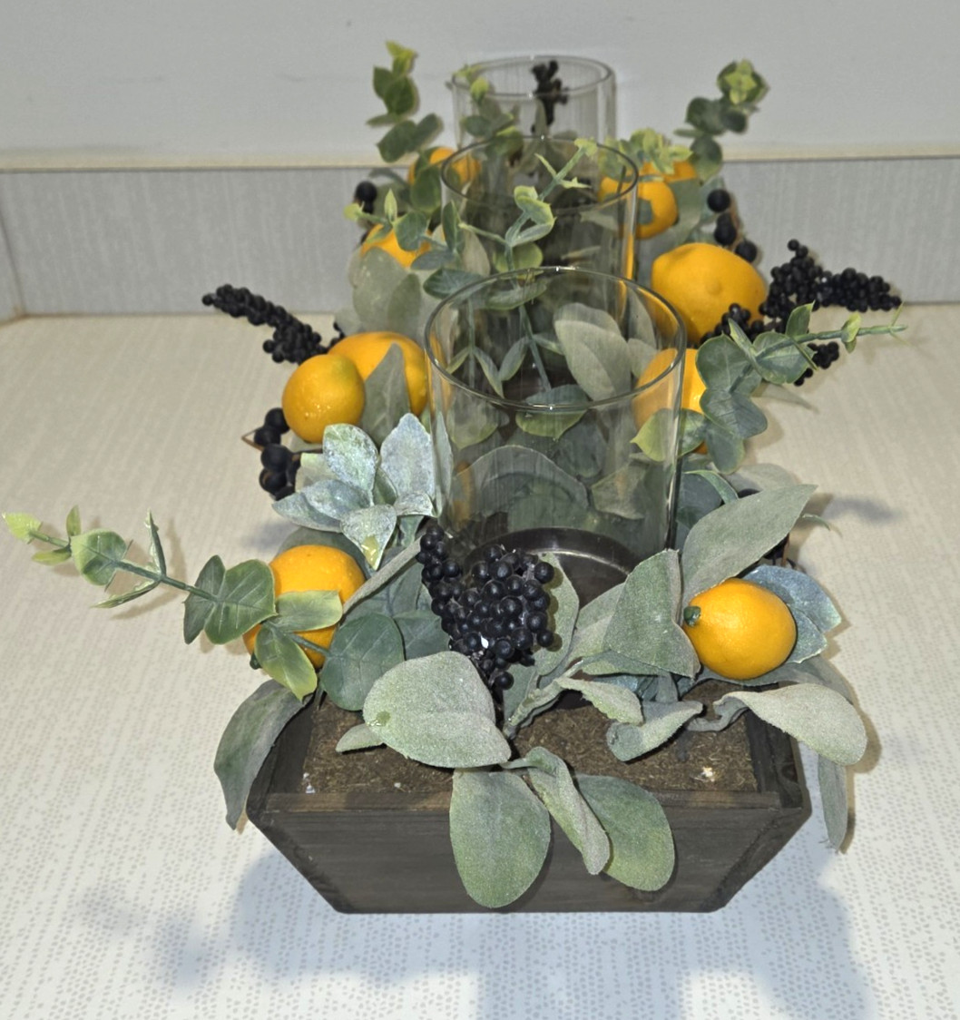 Kirkland Home Decor Farmhouse Lemon Blueberry Floral Candle Centerpiece 2020
