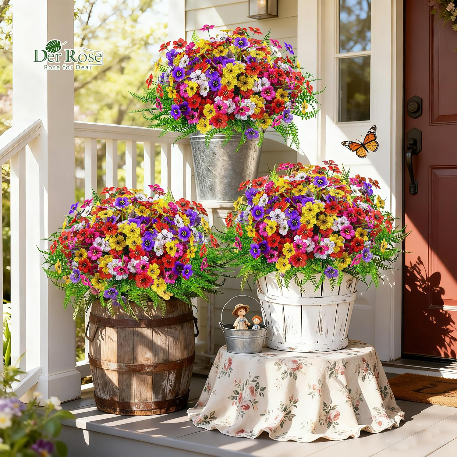 24 Bundles Artificial Flowers for Outdoors Fake Ferns UV Resistant Faux Spring F