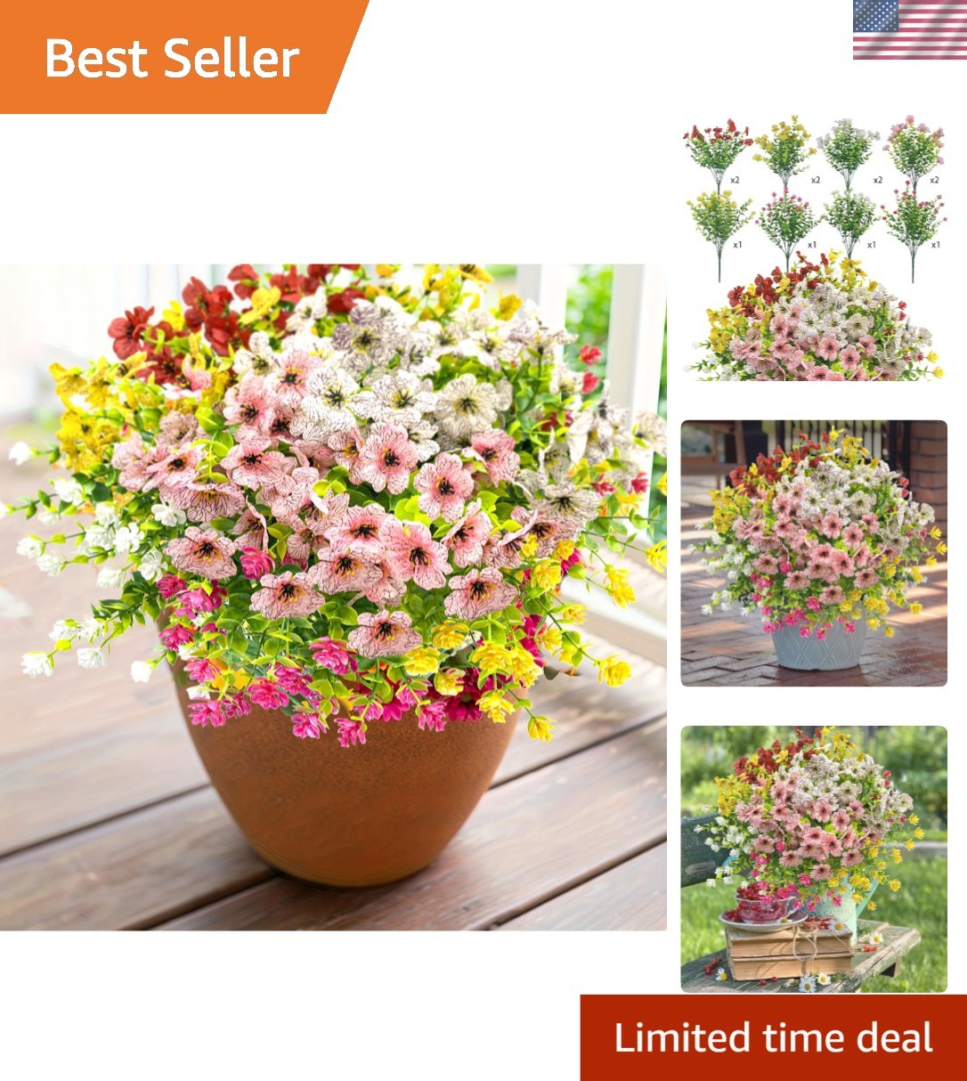 Realistic 12 Pack Outdoor Faux Flowers with Eucalyptus – Low-Maintenance Beauty