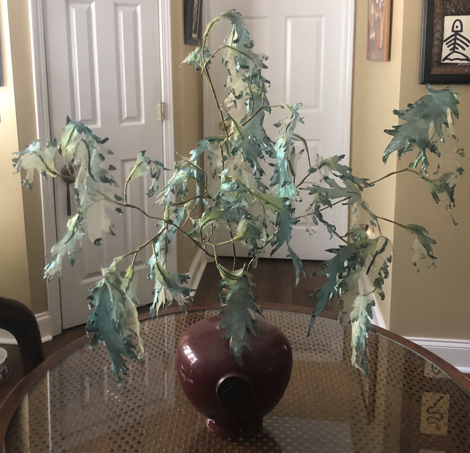 Set of 3 UNIQUE LIME AQUA IRIDESCENT SEAWEED WIRED SPRAY STEM VASE DECORATION