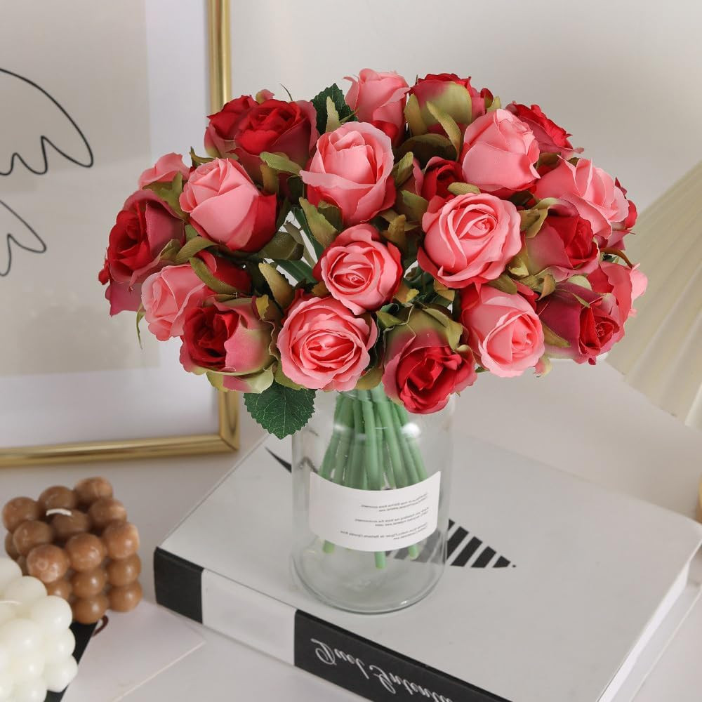 Artificial Roses Fake Flowers 12 Heads Arrangement Silk Bouquet for Home Office