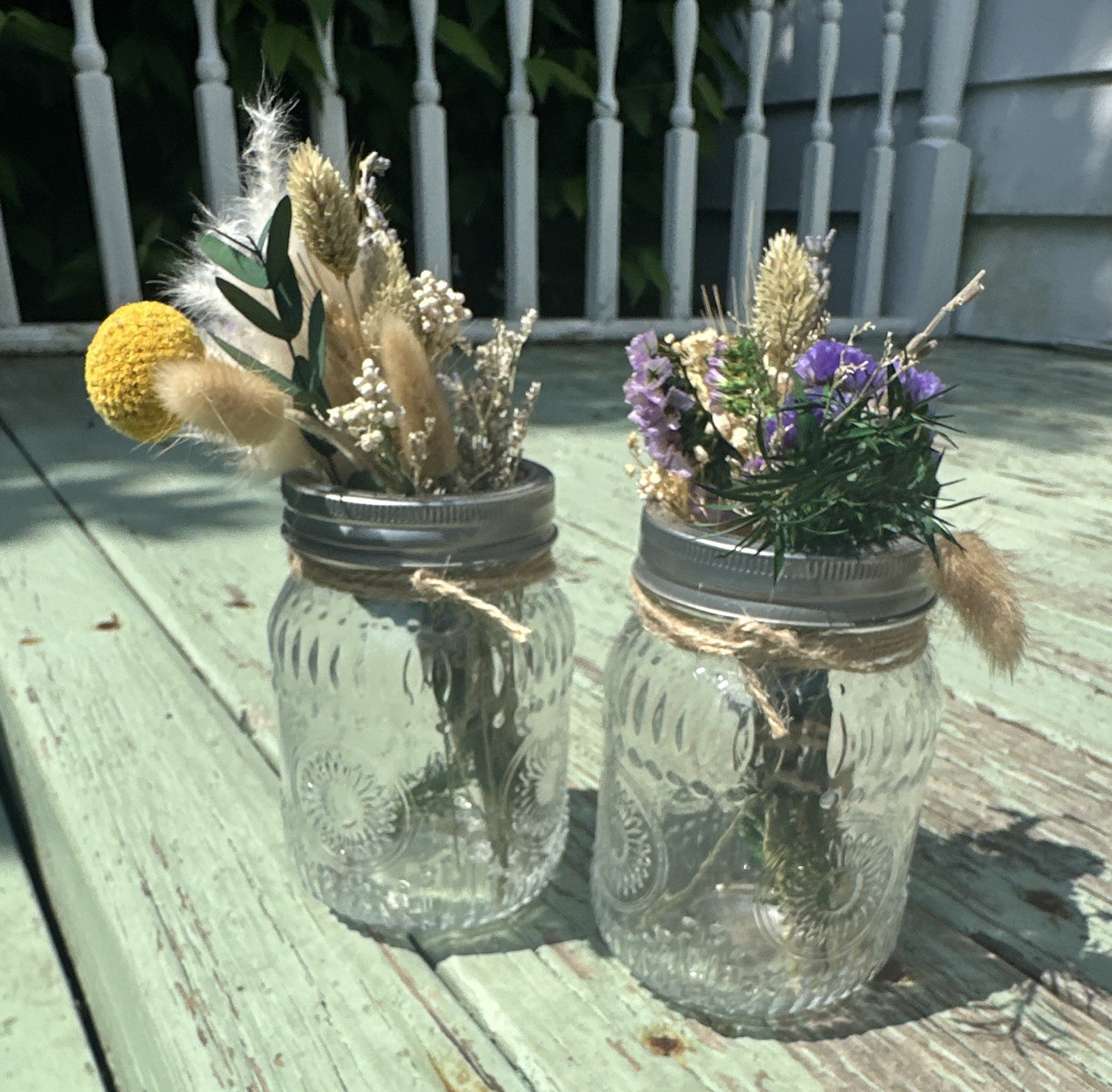 Set of 2 Glass Mason Jars w/ Artificial Dried Flower Arrangements, Multicolor