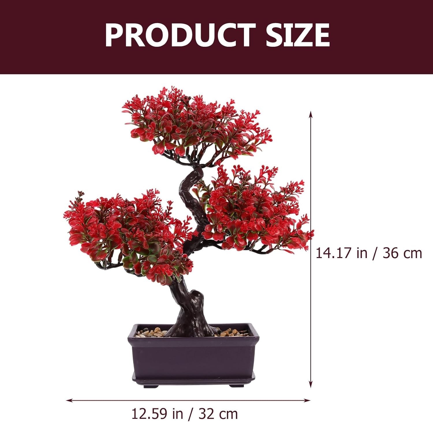Home Decor Artificial Bonsai Tree Red Small Fake Plants Decor Indoor Faux Pot…