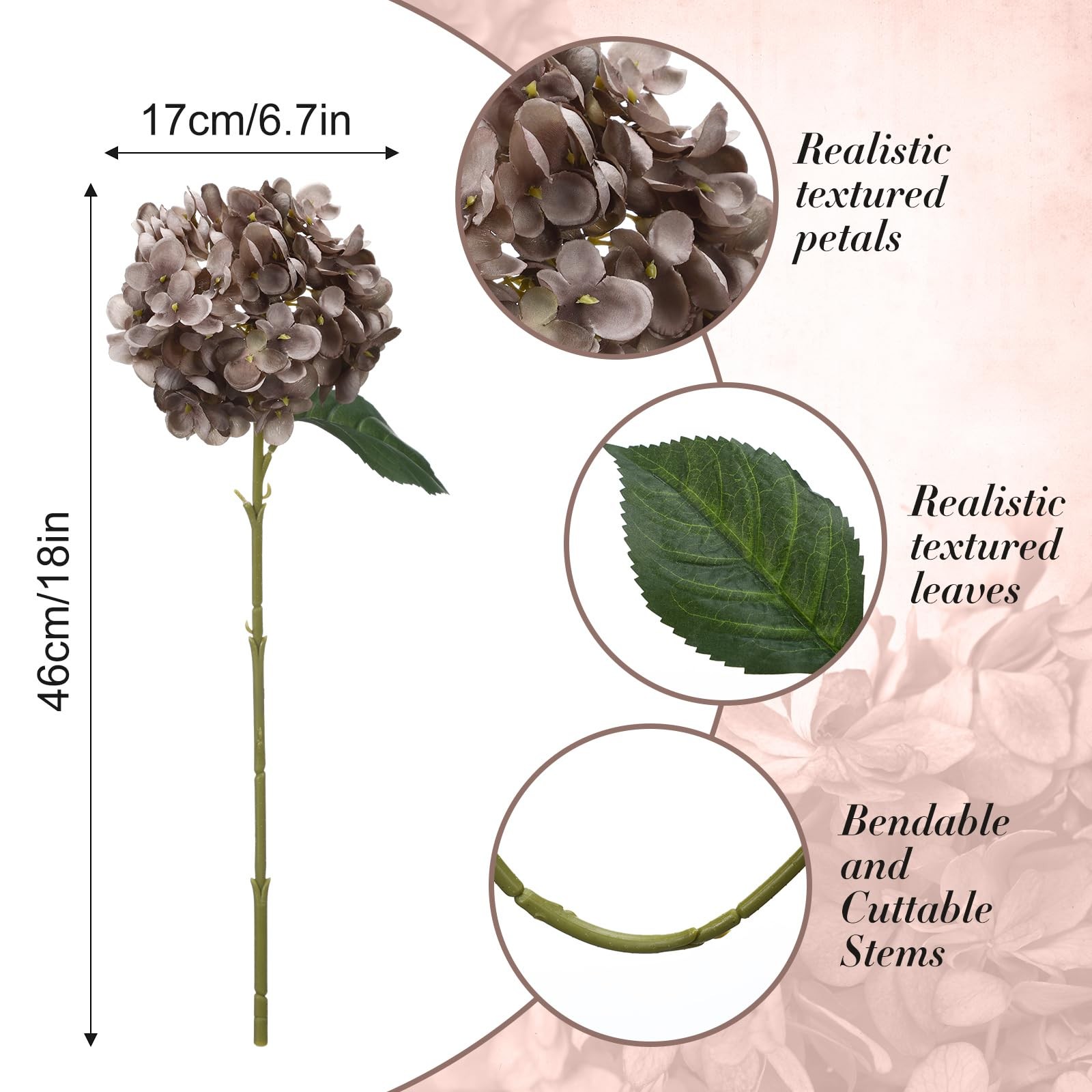 8 Pcs Coffee Brown Hydrangea Artificial Flowers 18 Inch Summer Faux Hydrangea…