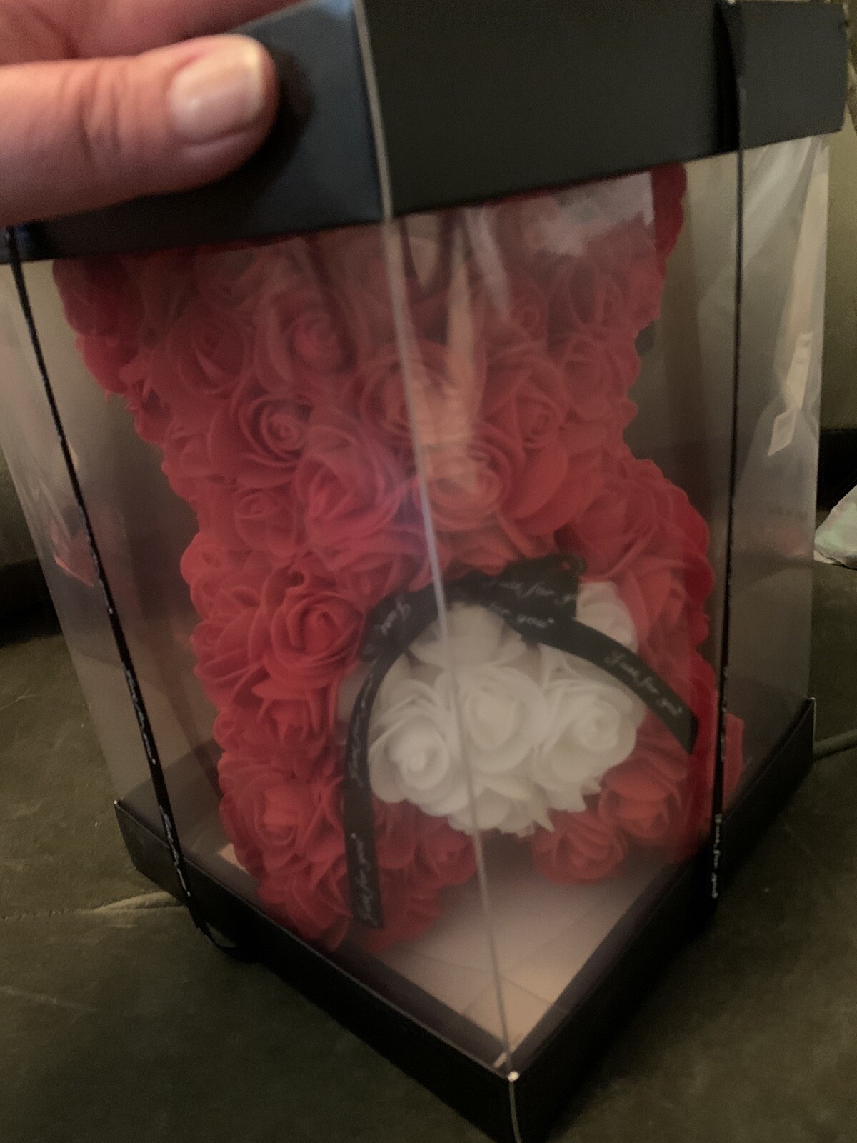 Red Rose Teddy Bear Gift “Just For You” New, Open Box Foam Flowers Cute!