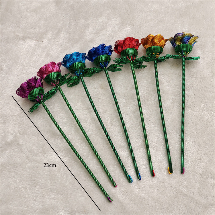 3Pcs Metal Aluminum Wire Woven Small Rose Model, Metal Aluminum Wire Handicraft
