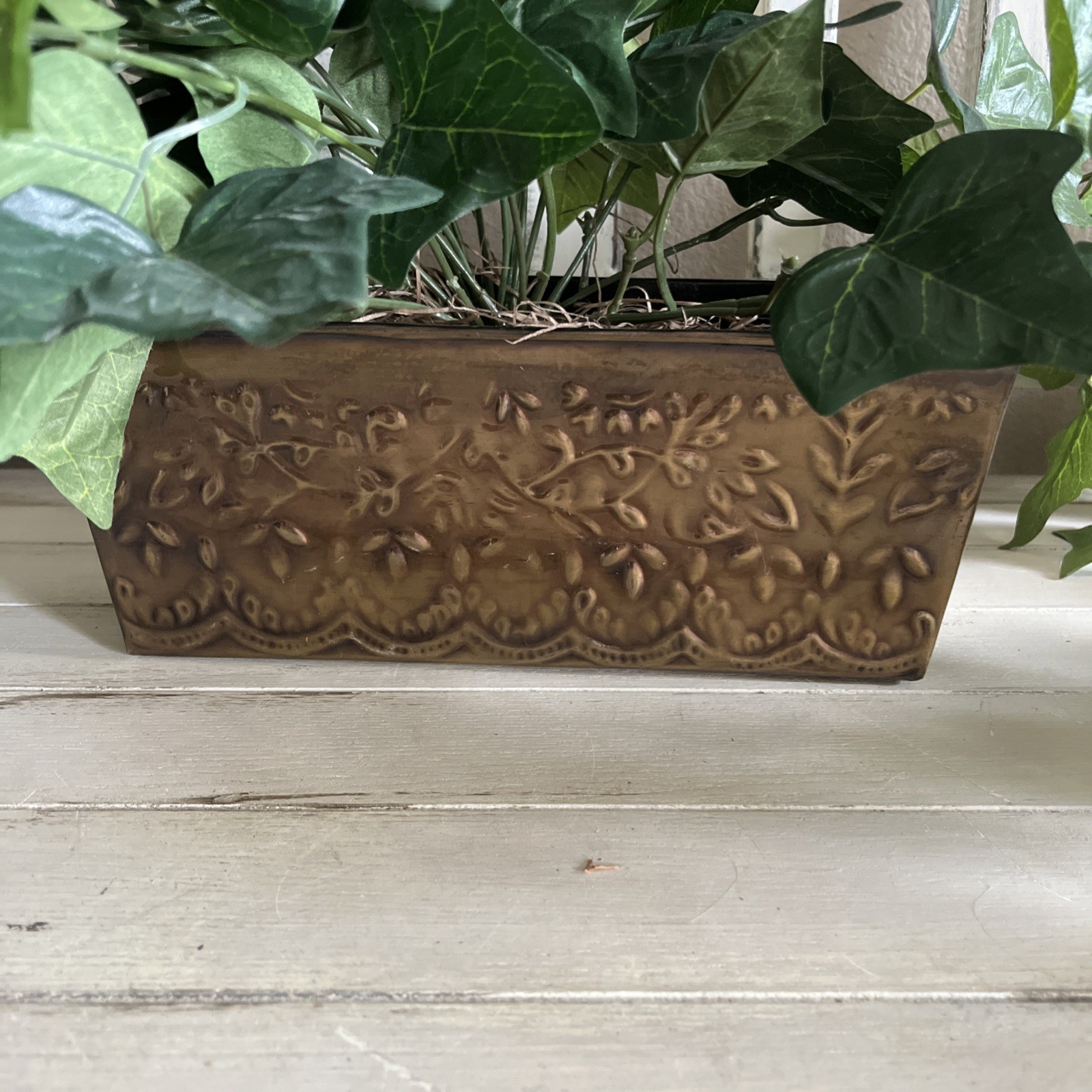 Faux Ivy In Metal Container 10”W x4”Dx4”H Container W/ Plant 14”H x30”W