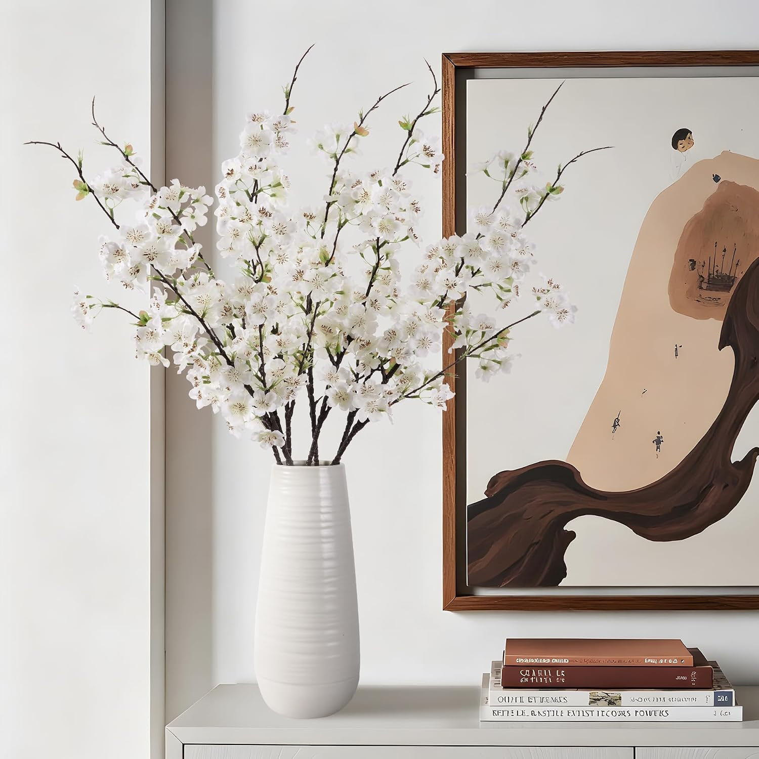 Silk Cherry Blossom Branches 27.6In – 8PCS White Floral Decor for Home & Events
