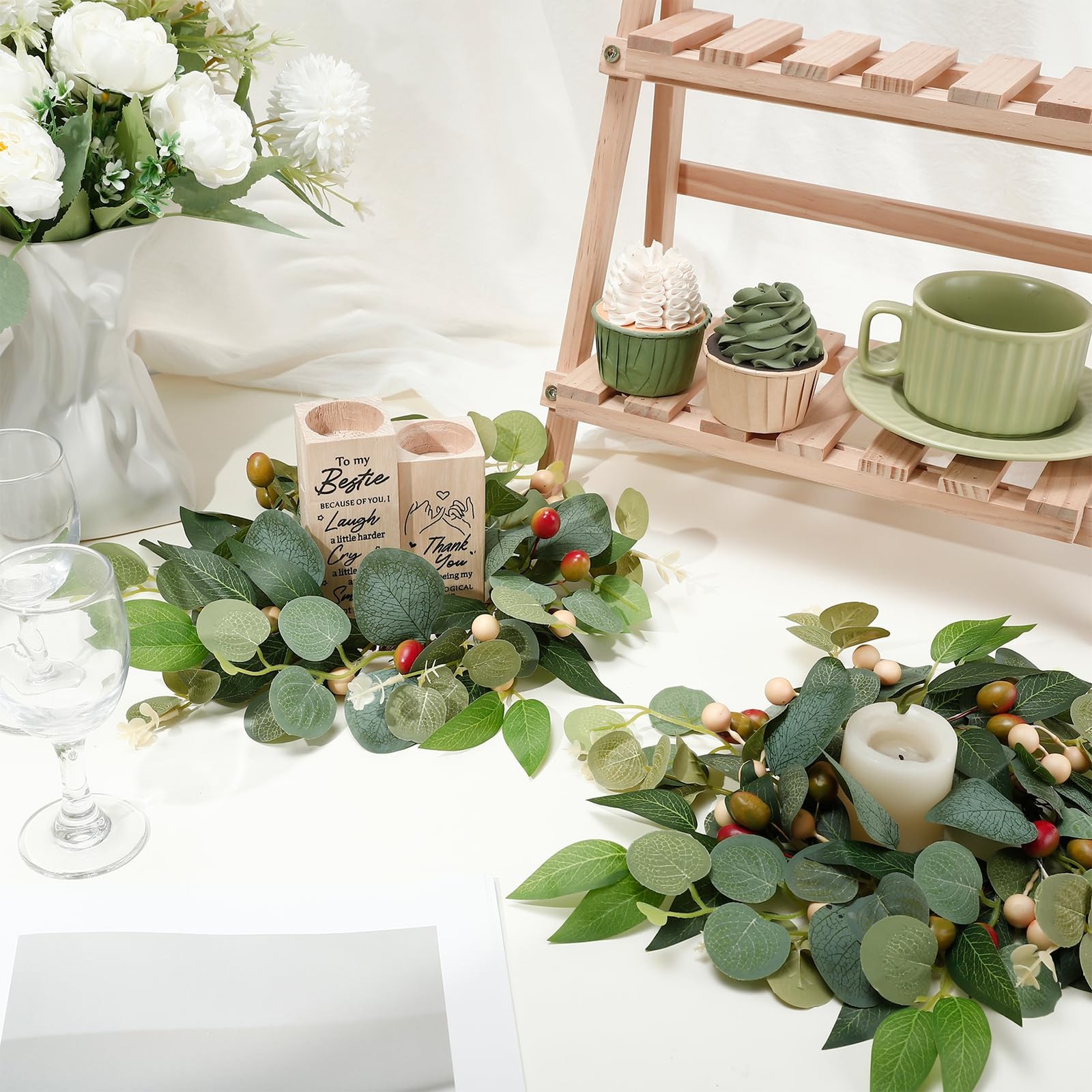 2 Pcs 4 Inch Mini Eucalyptus Wreaths for Candles, Summer Candle Rings with Ol…