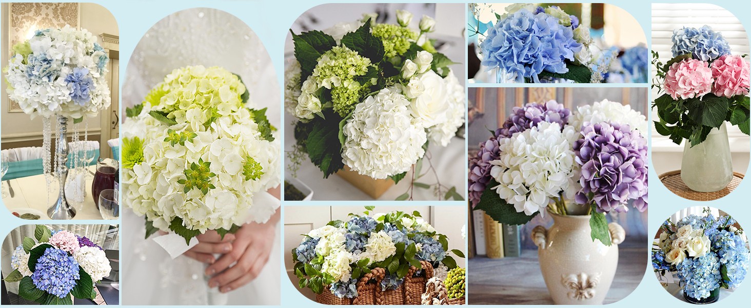 Hydrangea Artificial Flowers, Latex Real Touch Hydrangeas Lifelike Large