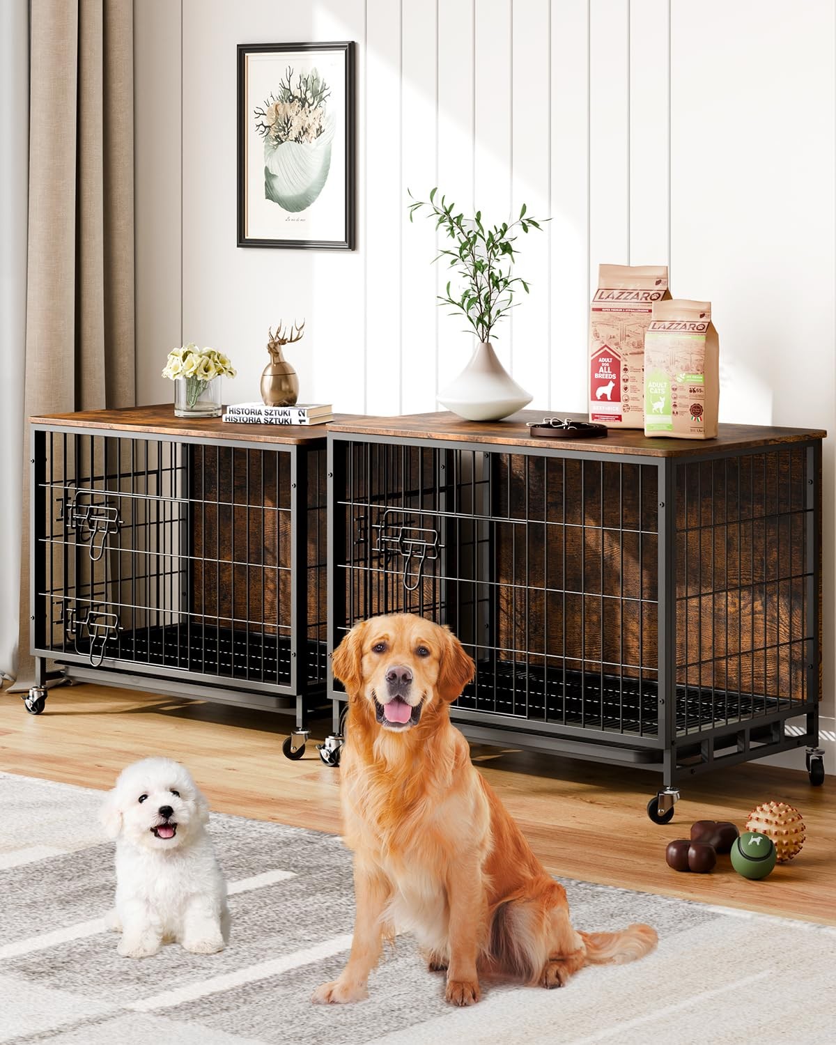Furniture Style Dog Crate With Removable Tray 38.6″L x 25.6″W x 26.8″H, Brown