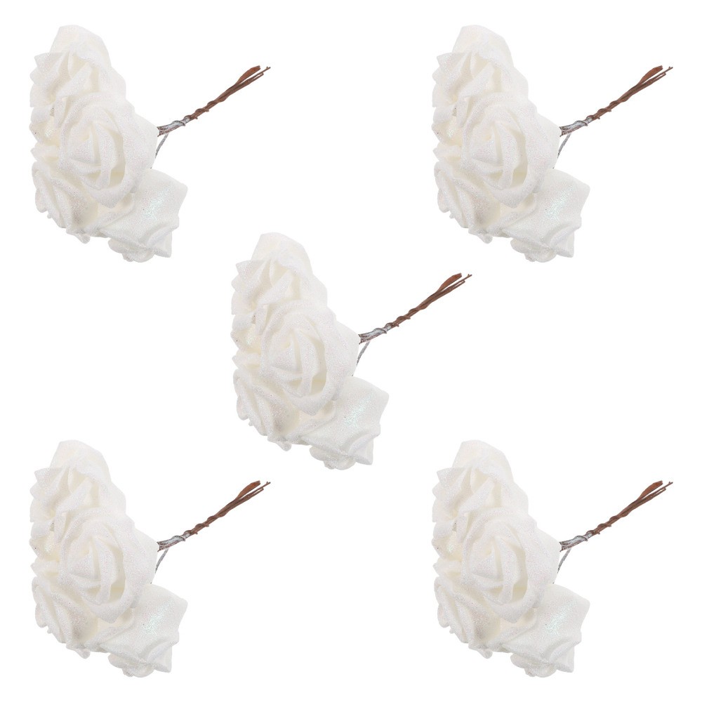 25 PCS White Rose Fake Flower Roses Artificial Silk Wedding Flowers