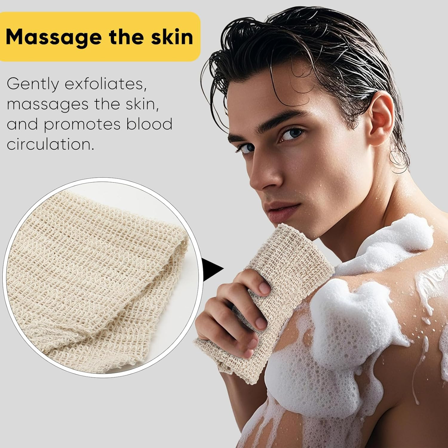 Natural Sisal & Ramie Exfoliating Back Scrubber for Shower with Handle – Deep Cl