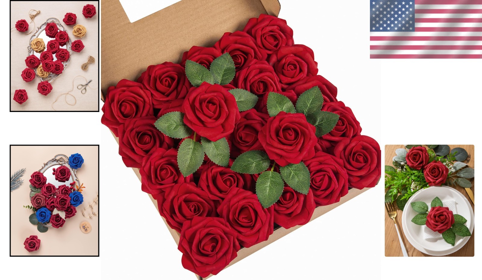 25Pcs Dark Red Foam Roses Ideal for DIY Crafts Wedding Arch and Reception Decor