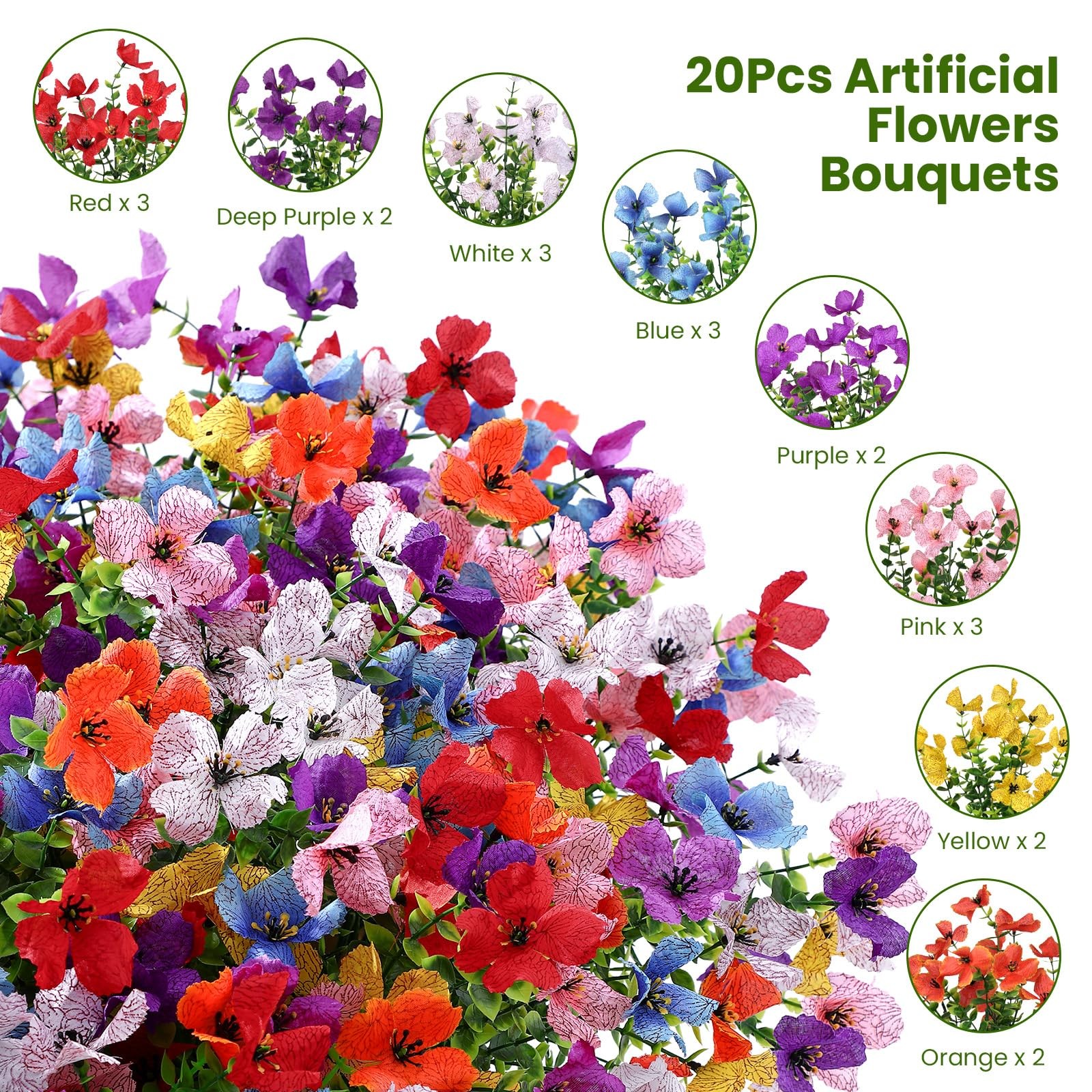 Artificial Flowers Outdoors Decoration, Fake Silk mums Eucalyptus Realistic U…