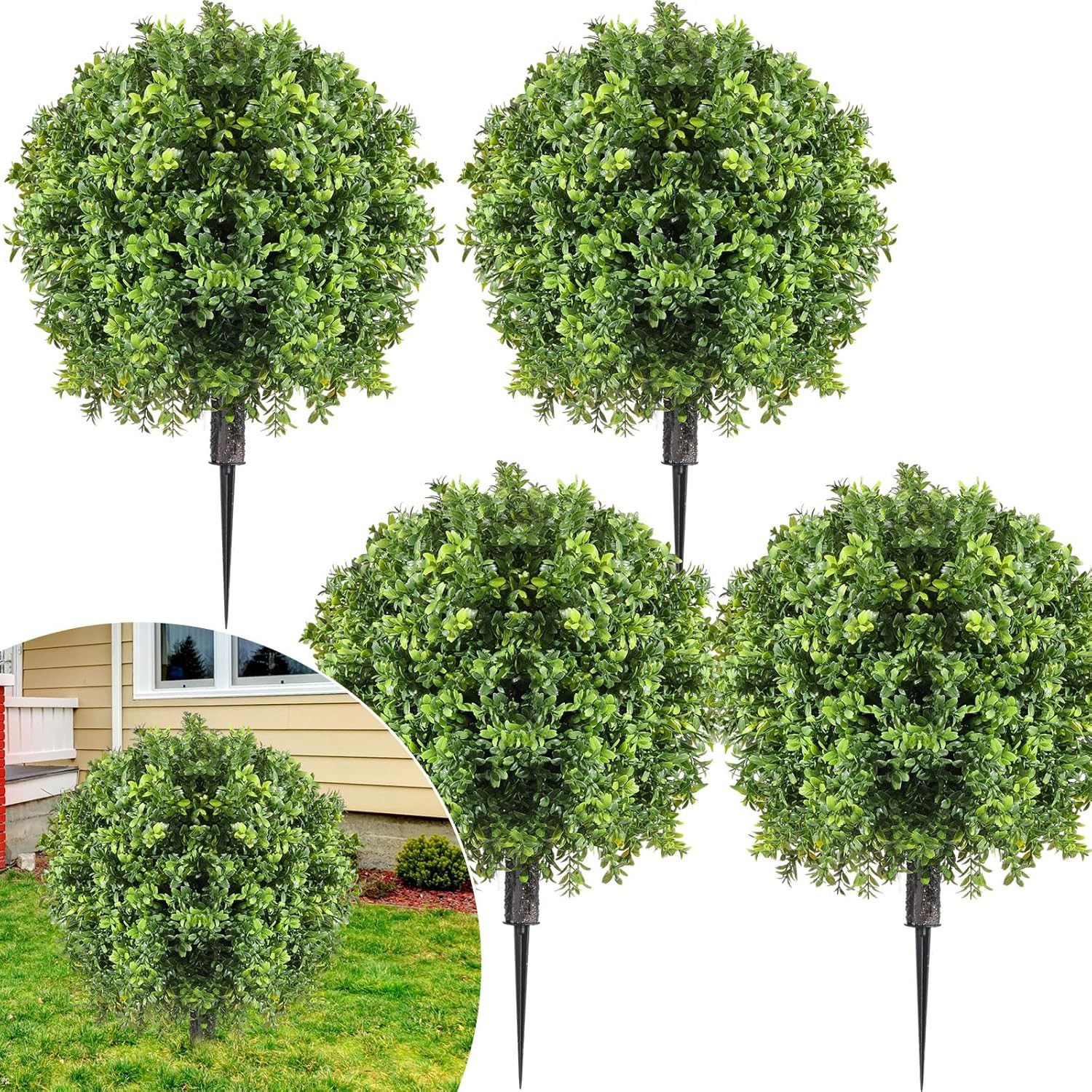 4 Pcs 26″ UV Resistant Artificial Boxwood Topiary Balls for Indoor/Outdoor Use
