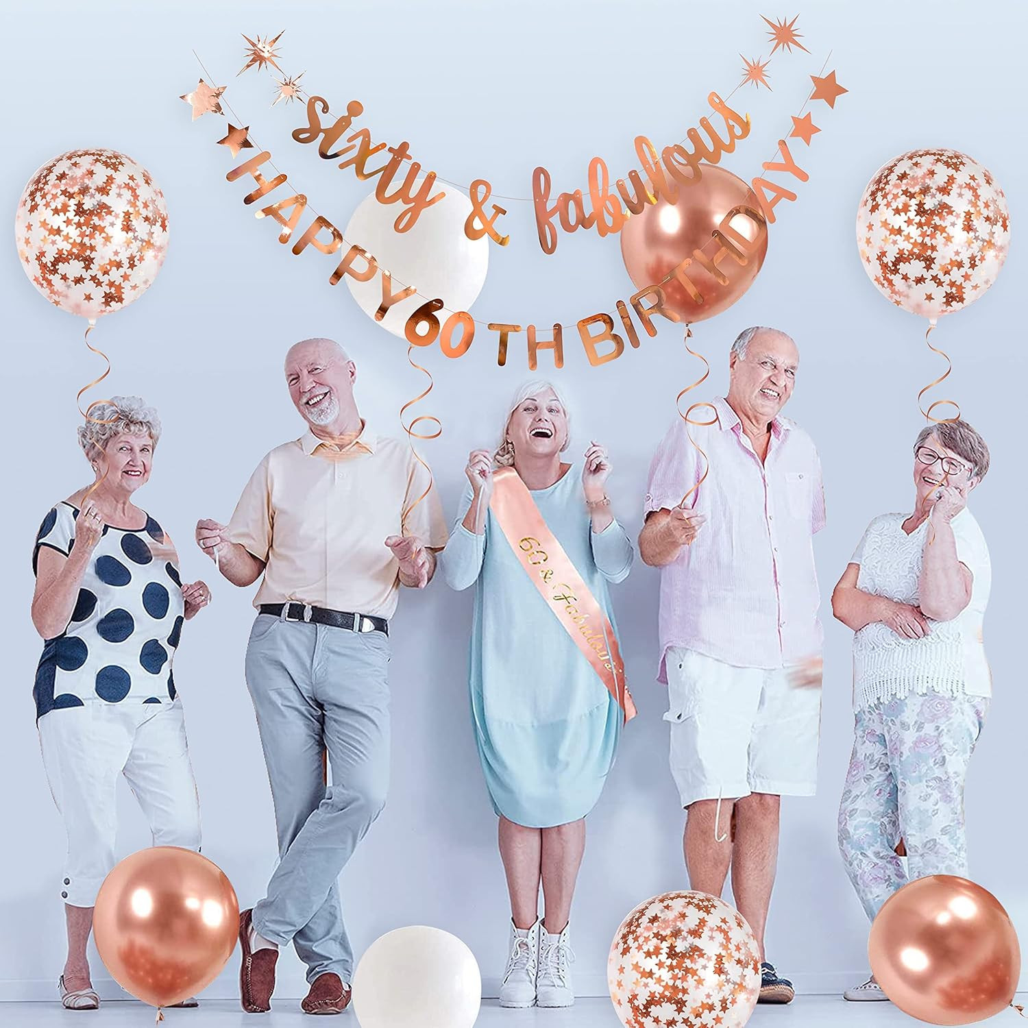 Rose Gold Sixty & Fabulous Happy 60Th Birthday Banner Garland Foil Balloon 60 fo