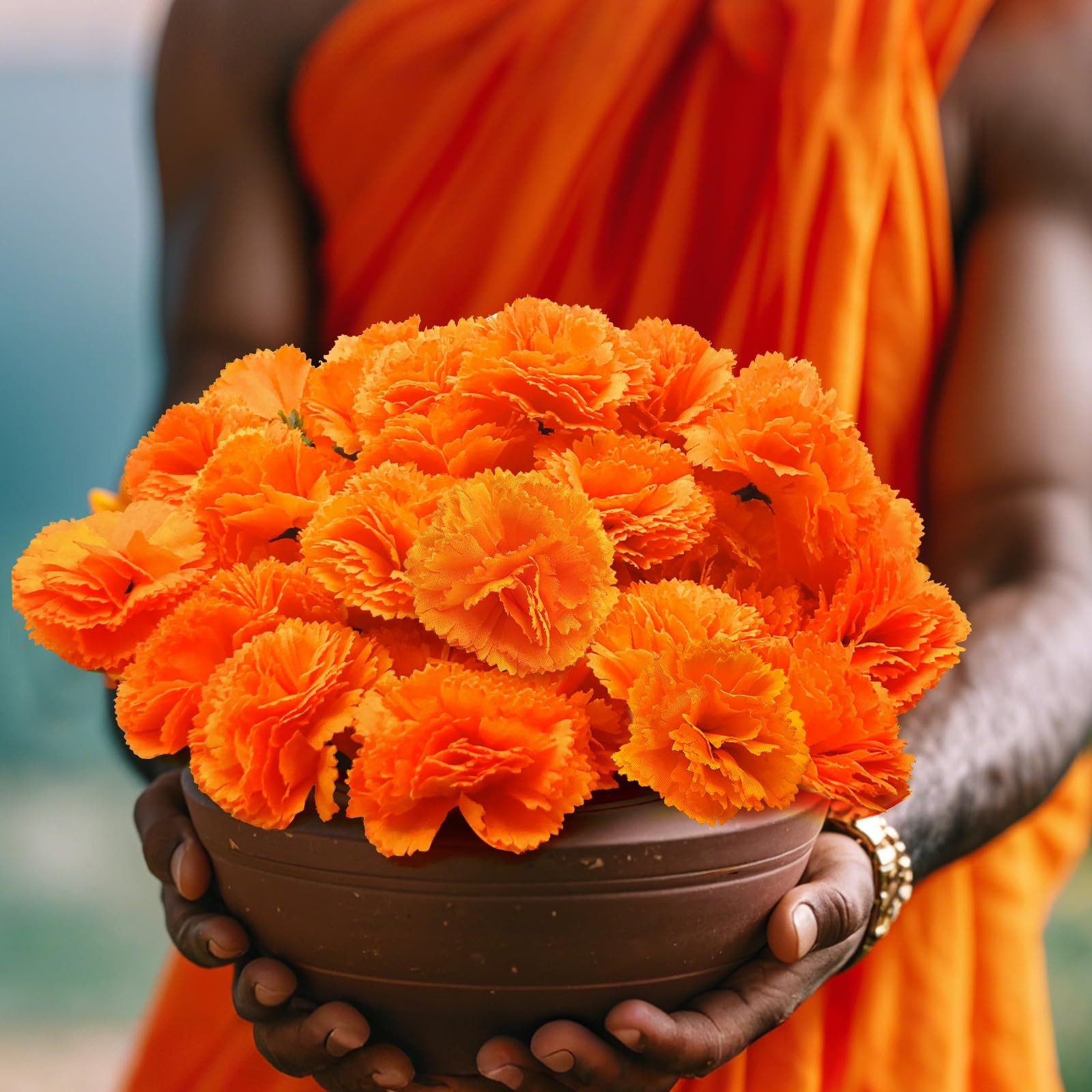 Marigold Flowers Artificial – 80 Premium Silk Flower Heads with 30 Stems for …