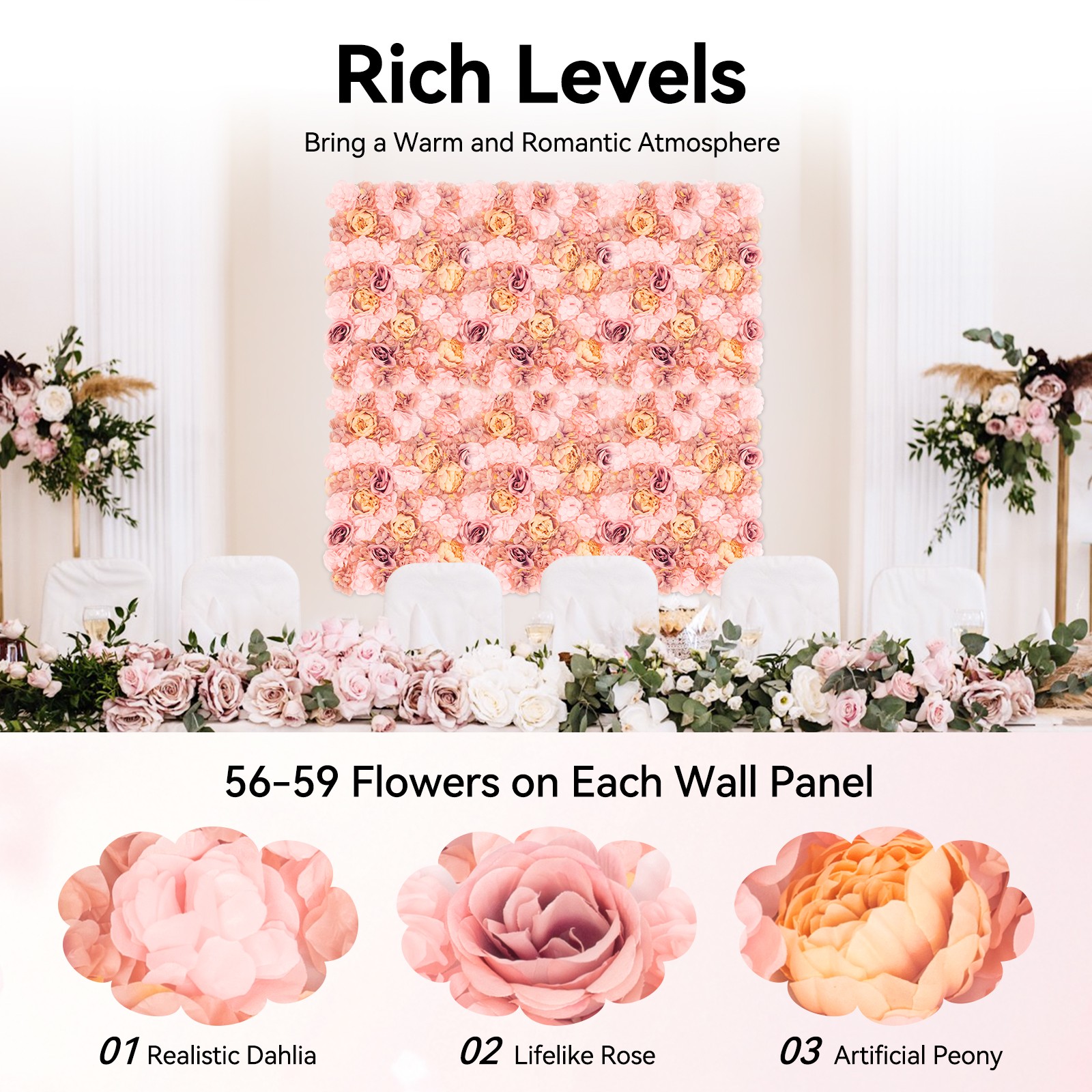 60x40cm Silk Rose Artificial Flower Wall Panel Wedding Party Backdrop Decoration