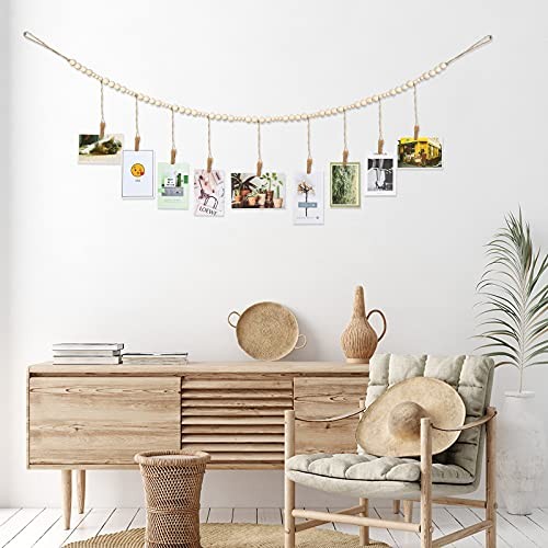 Wall Hanging Photo Display with Wooden Beads Garland 4 Feet Boho Collage 2
