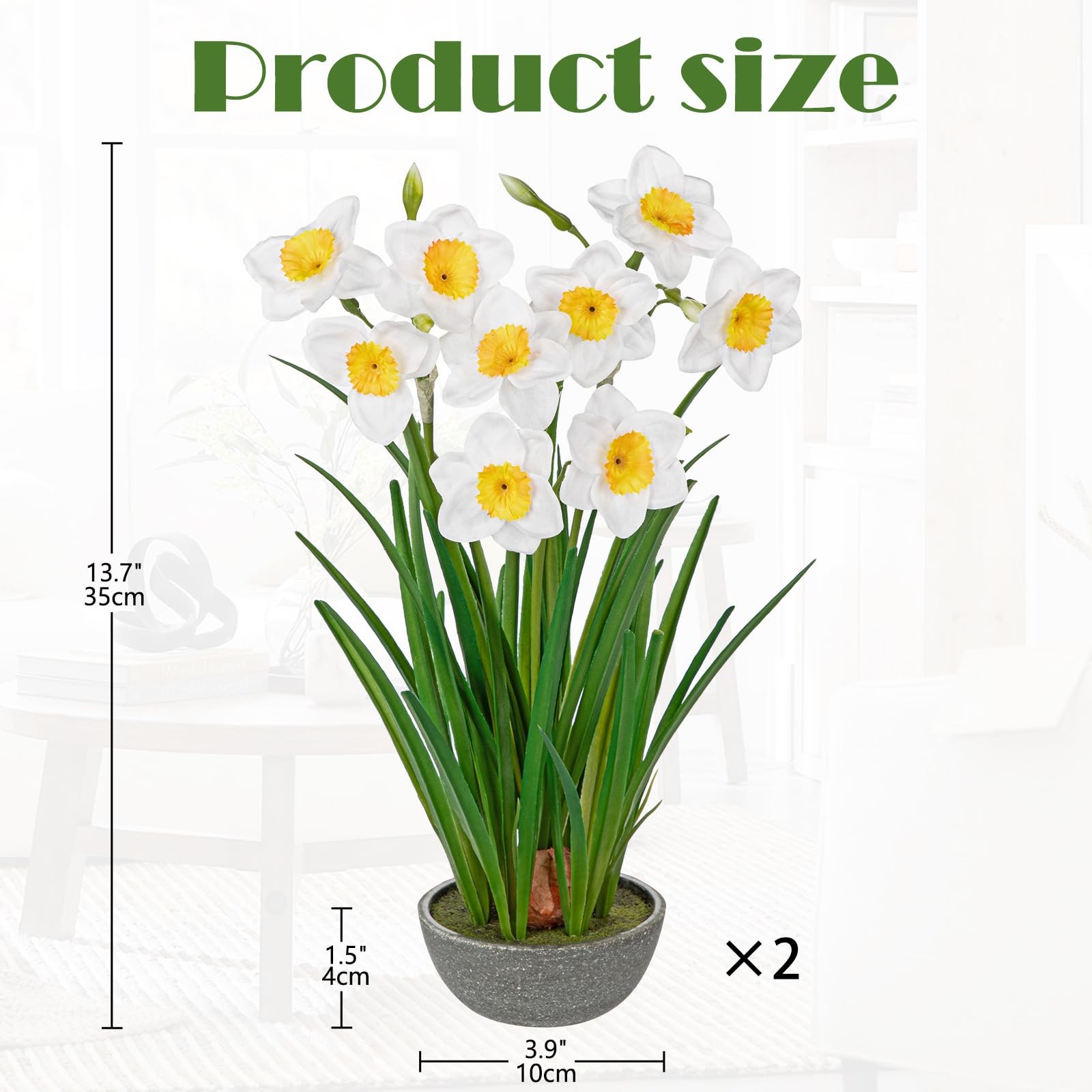 Small Artificial Flowers in Pot 14″ Fuax Daffodil Potted Flowers Plant Decor …