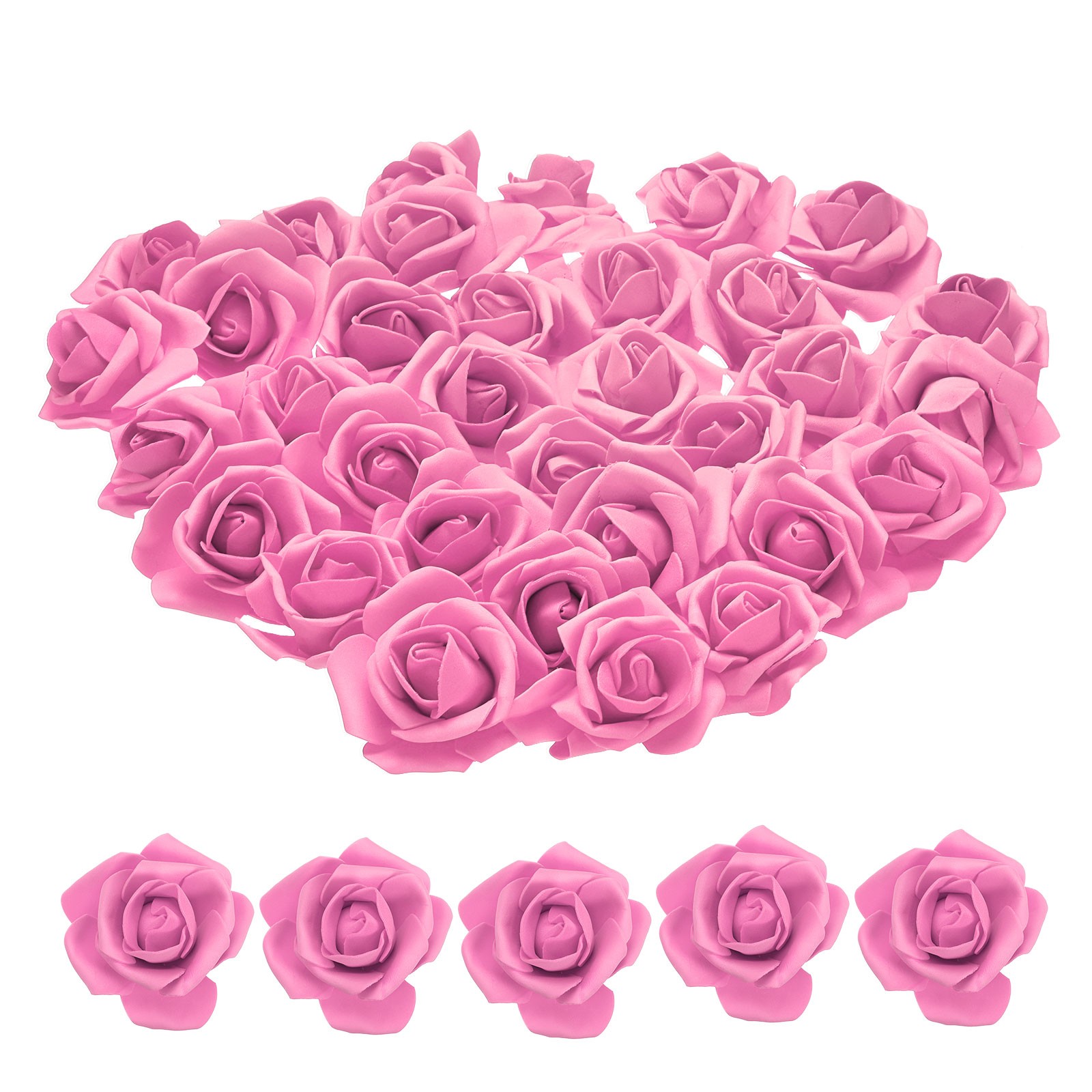 100pcs Foam Rose Heads 6-7 Cm for DIY Crafts Accessories, Dark Pink
