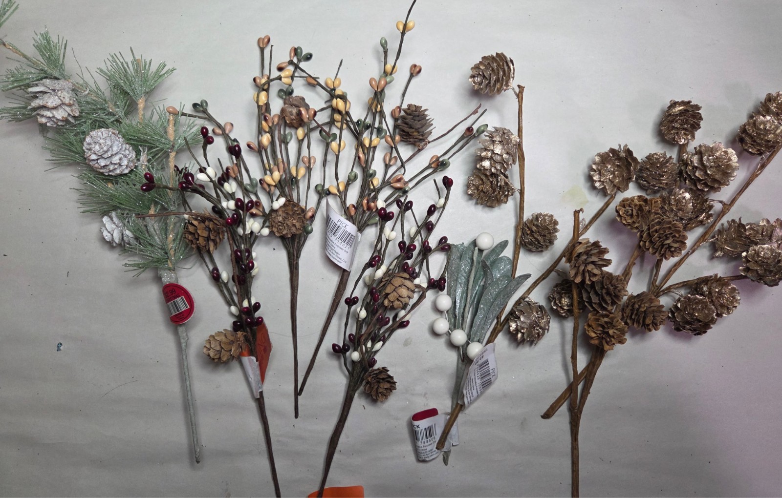 Lot of 9 Artificial Branches Picks Pinecones Mistletoe Fall Christmas Berries